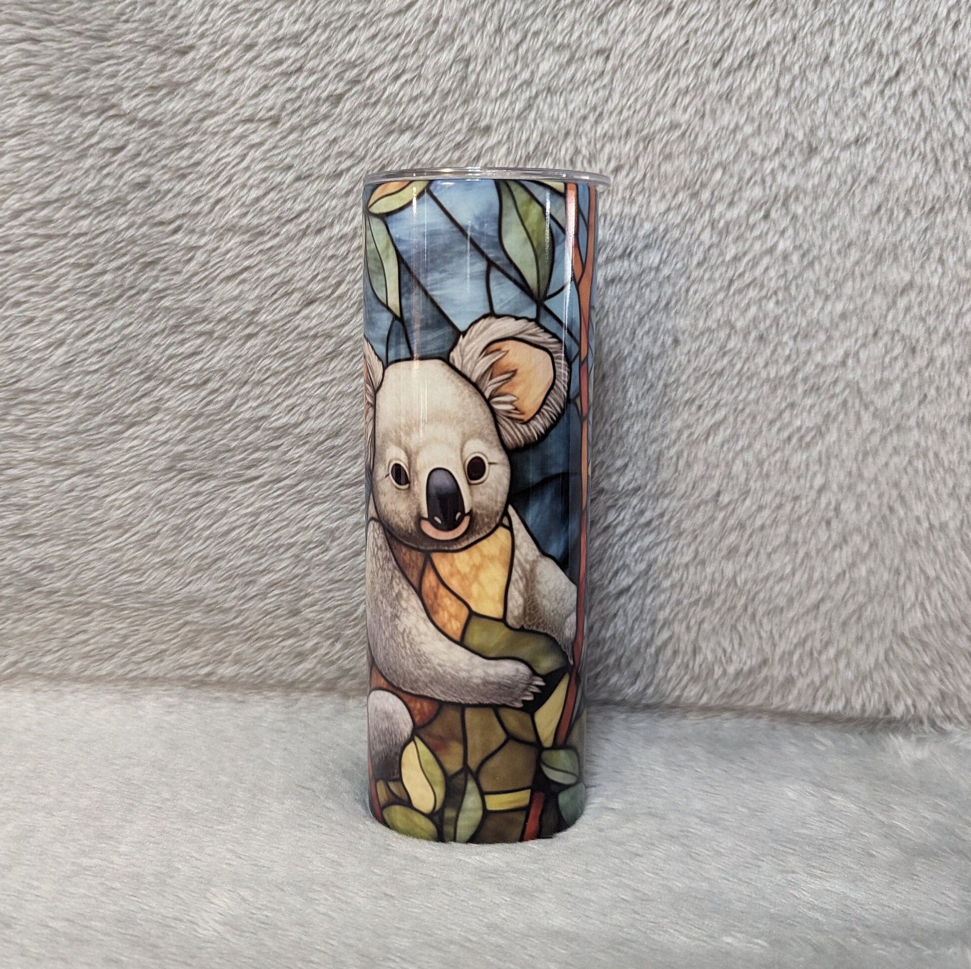 Koala Bear Tumbler with A Stained Glass Design 20oz With Reusable Straw, Can Be Personalized