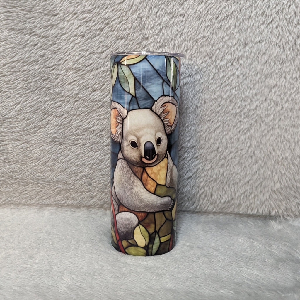 Koala Bear Tumbler with A Stained Glass Design 20oz With Reusable Straw, Can Be Personalized