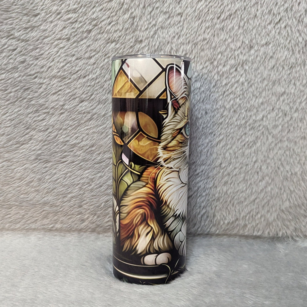 Cat/Kitten Tumbler with A Stained Glass Design 20oz With Reusable Straw, Can Be Personalized