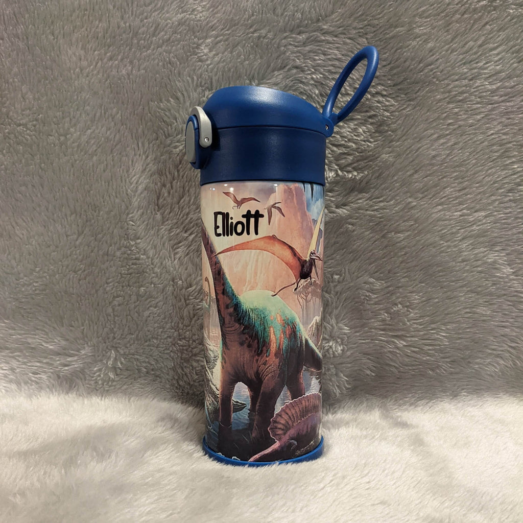 Kids Dinosaur Water Bottle 12oz With Reusable Straw Can Be Personalized