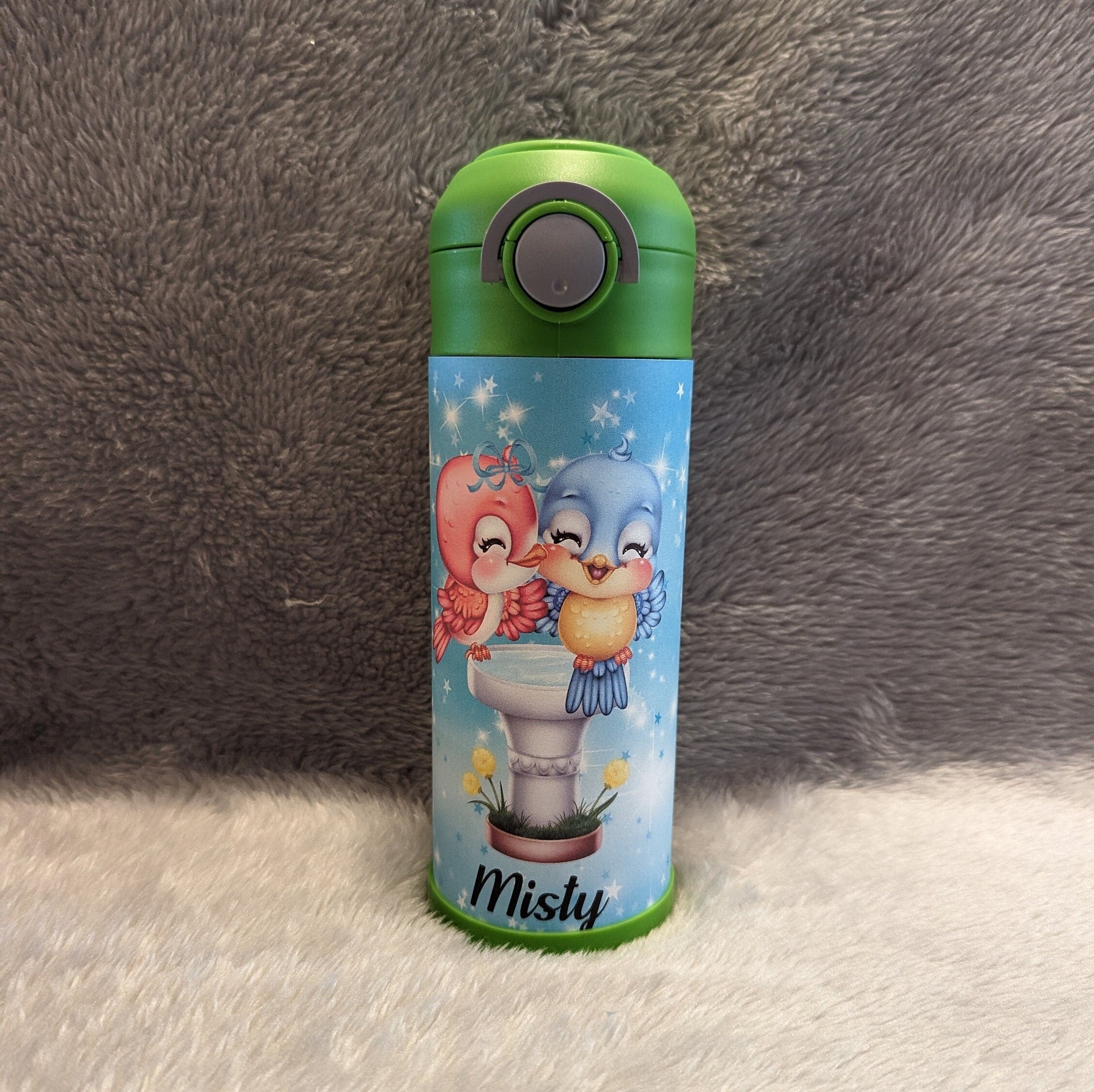 Kids Bird Water Bottle 12oz With Reusable Straw Can Be Personalized