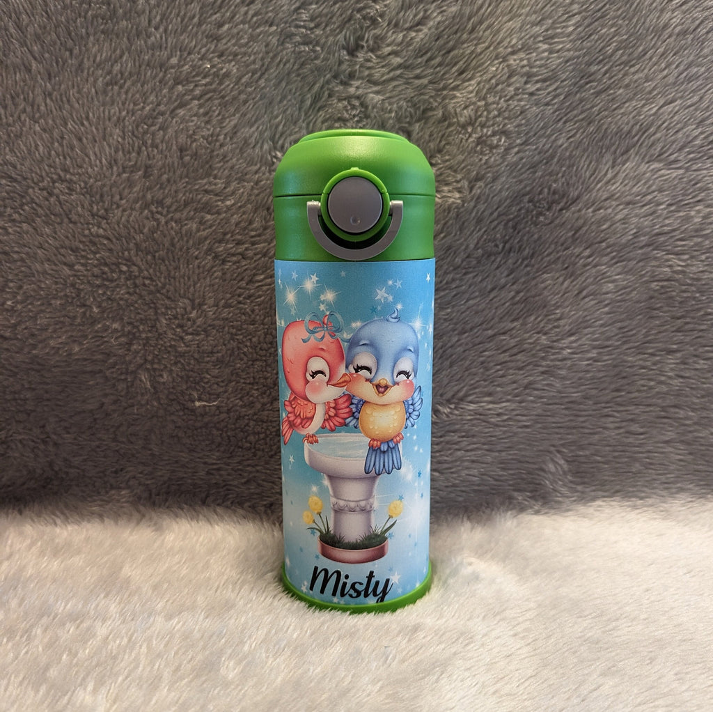 Kids Bird Water Bottle 12oz With Reusable Straw Can Be Personalized