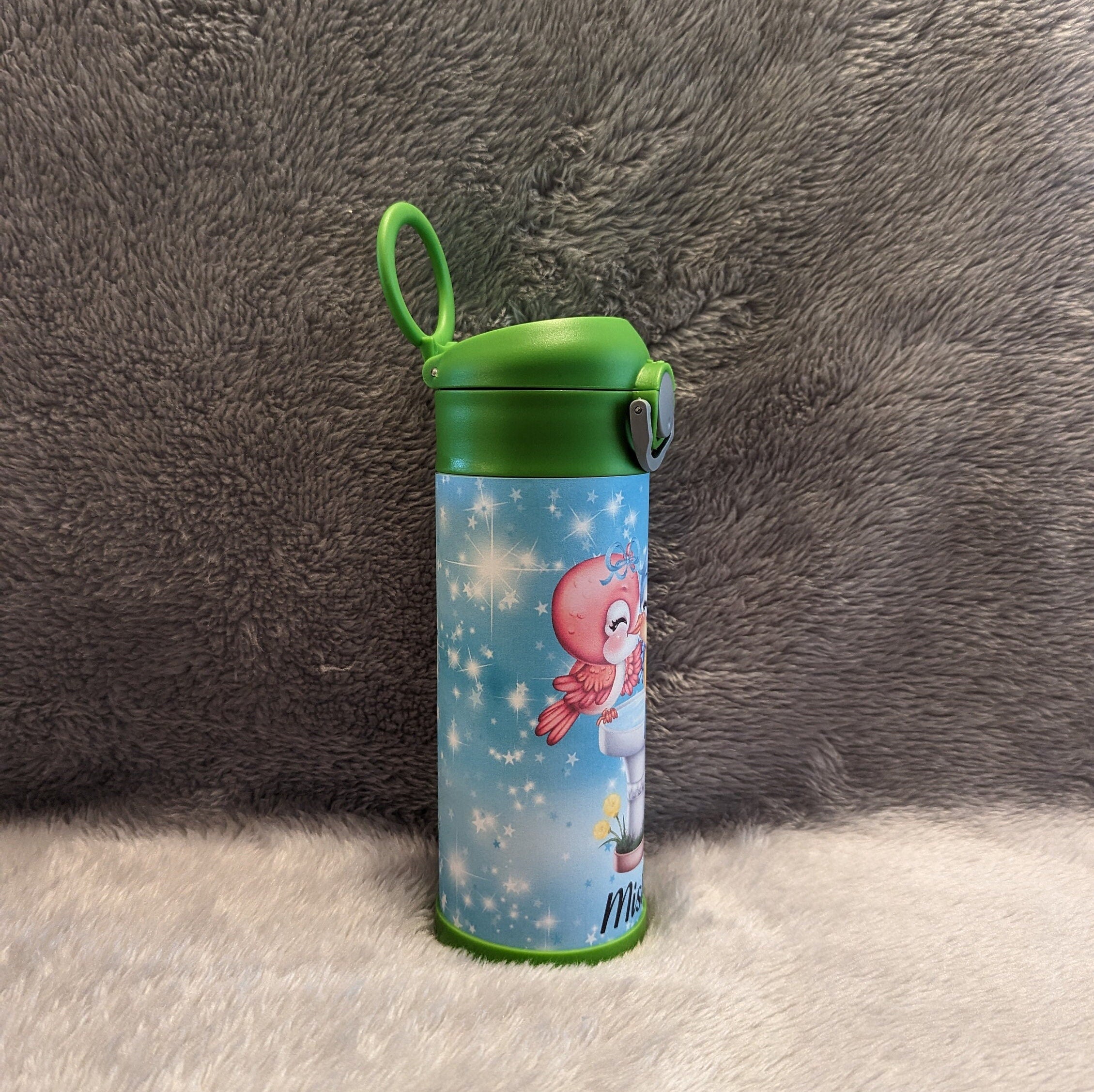 Kids Bird Water Bottle 12oz With Reusable Straw Can Be Personalized