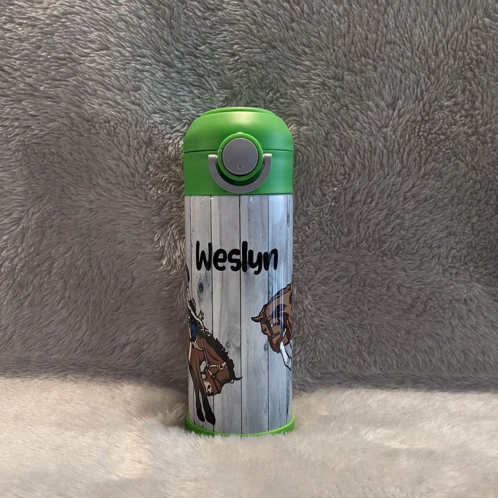 Kids Horse Rodeo Water Bottle 20oz With Reusable Straw Can Be Personalized
