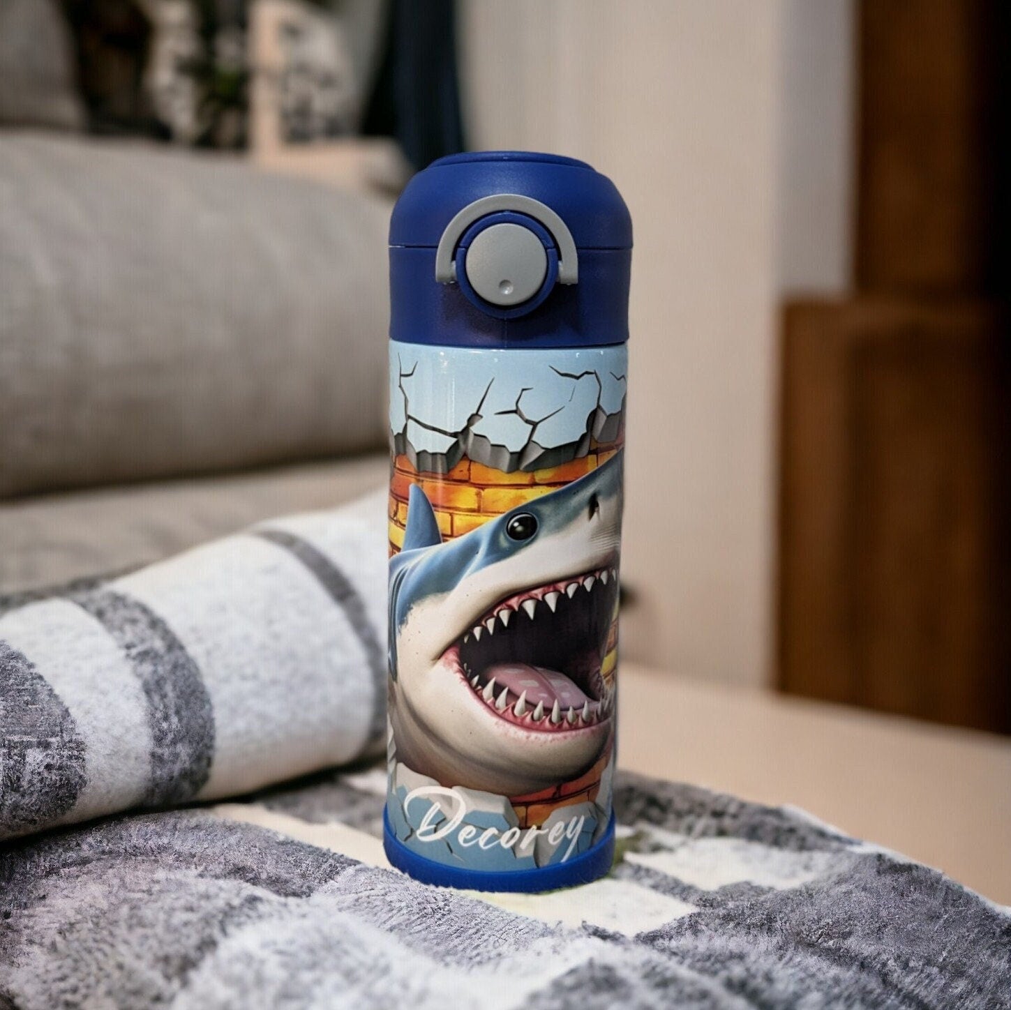 Kids Shark Water Bottle 12oz With Reusable Straw Can Be Personalized
