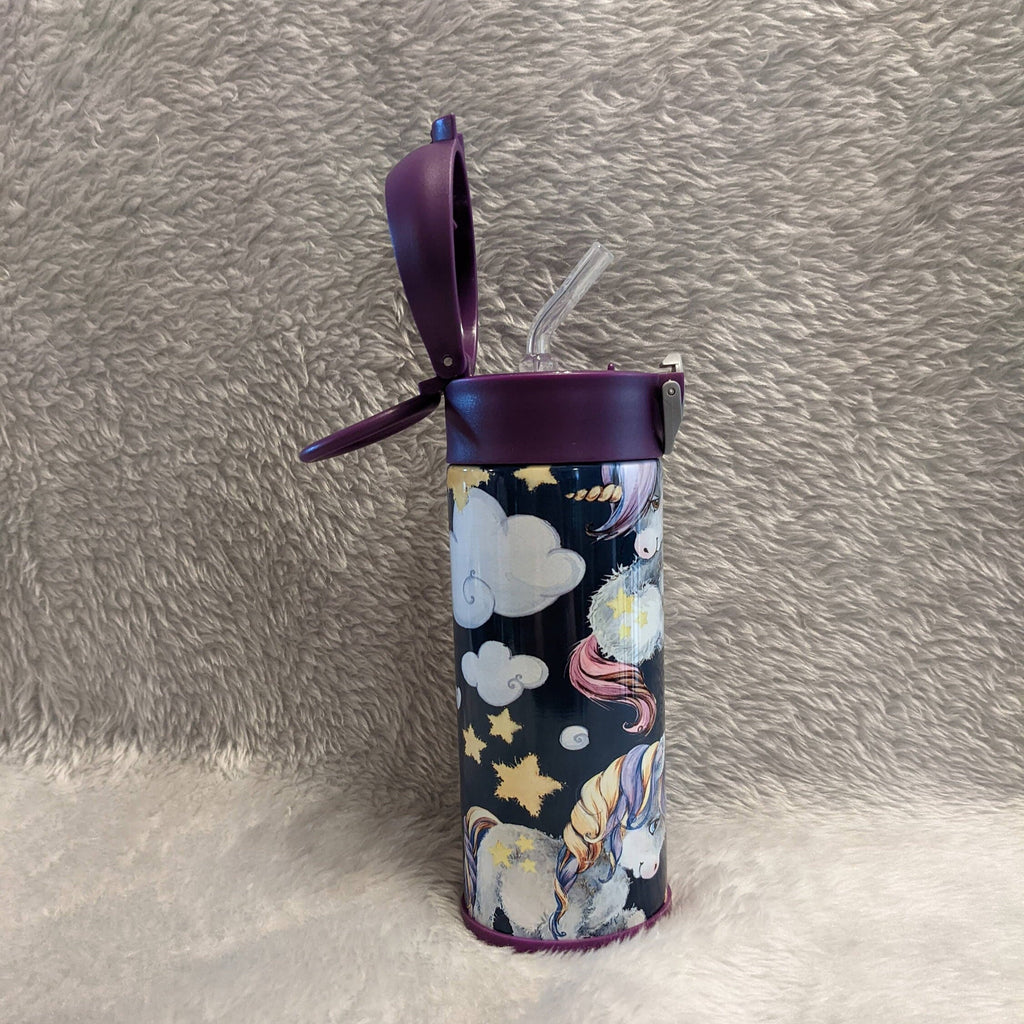 Kids Unicorn Water Bottle 12oz With Reusable Straw Can Be Personalized