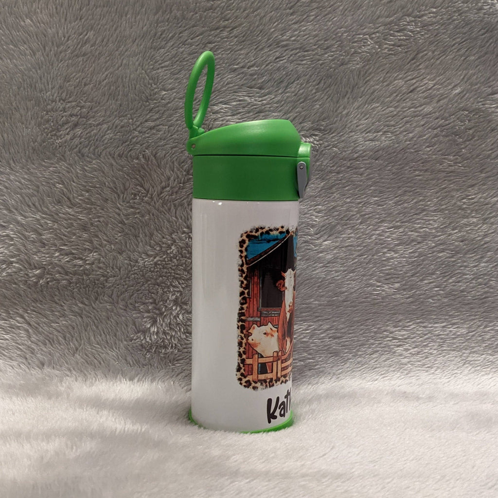 Kids Farm Animal Water Bottle 12oz With Reusable Straw Can Be Personalized