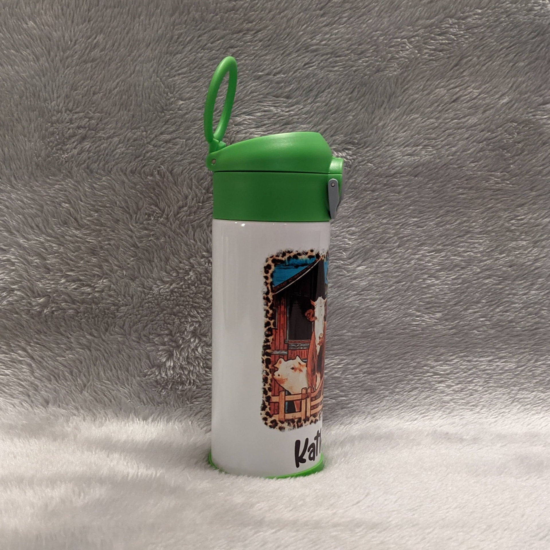 Kids Farm Animal Water Bottle 12oz With Reusable Straw Can Be Personalized