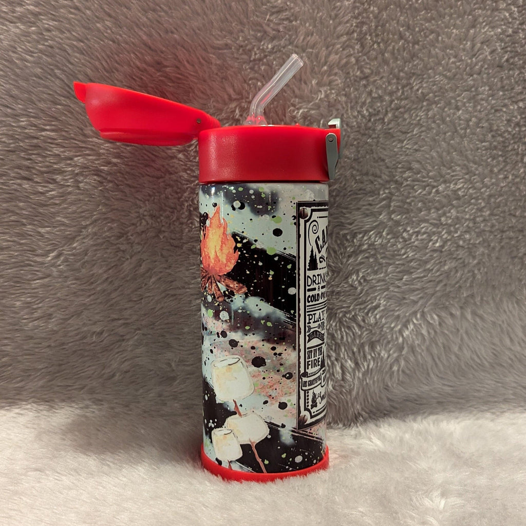 Kids Camping Water Bottle 12oz With Reusable Straw