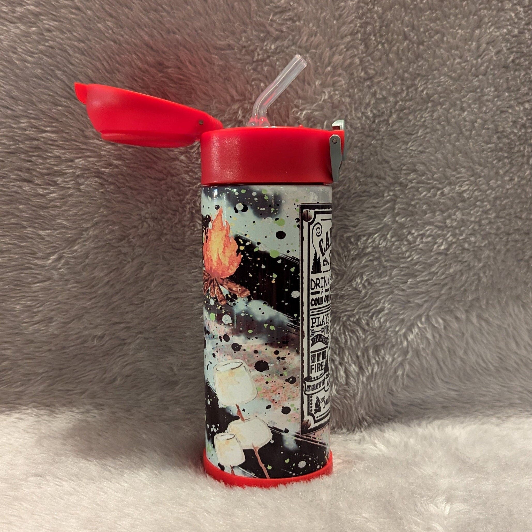 Kids Camping Water Bottle 12oz With Reusable Straw