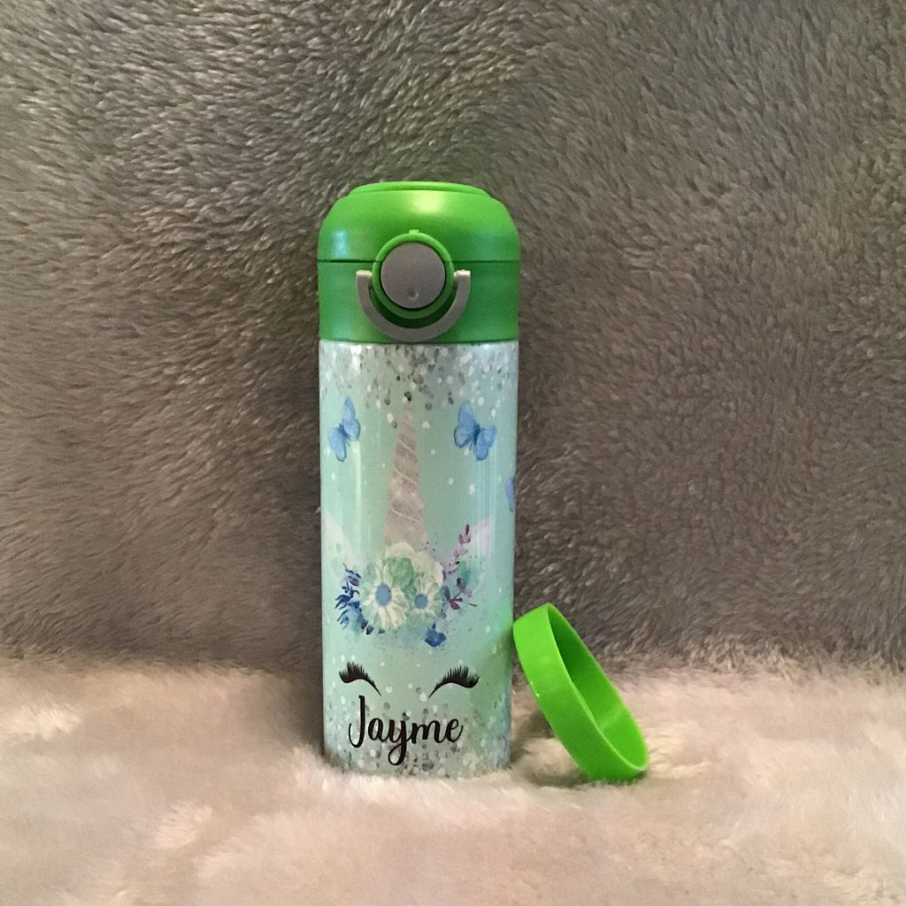 Kids Unicorn Water Bottle 12oz With Reusable Straw Can Be Personalized