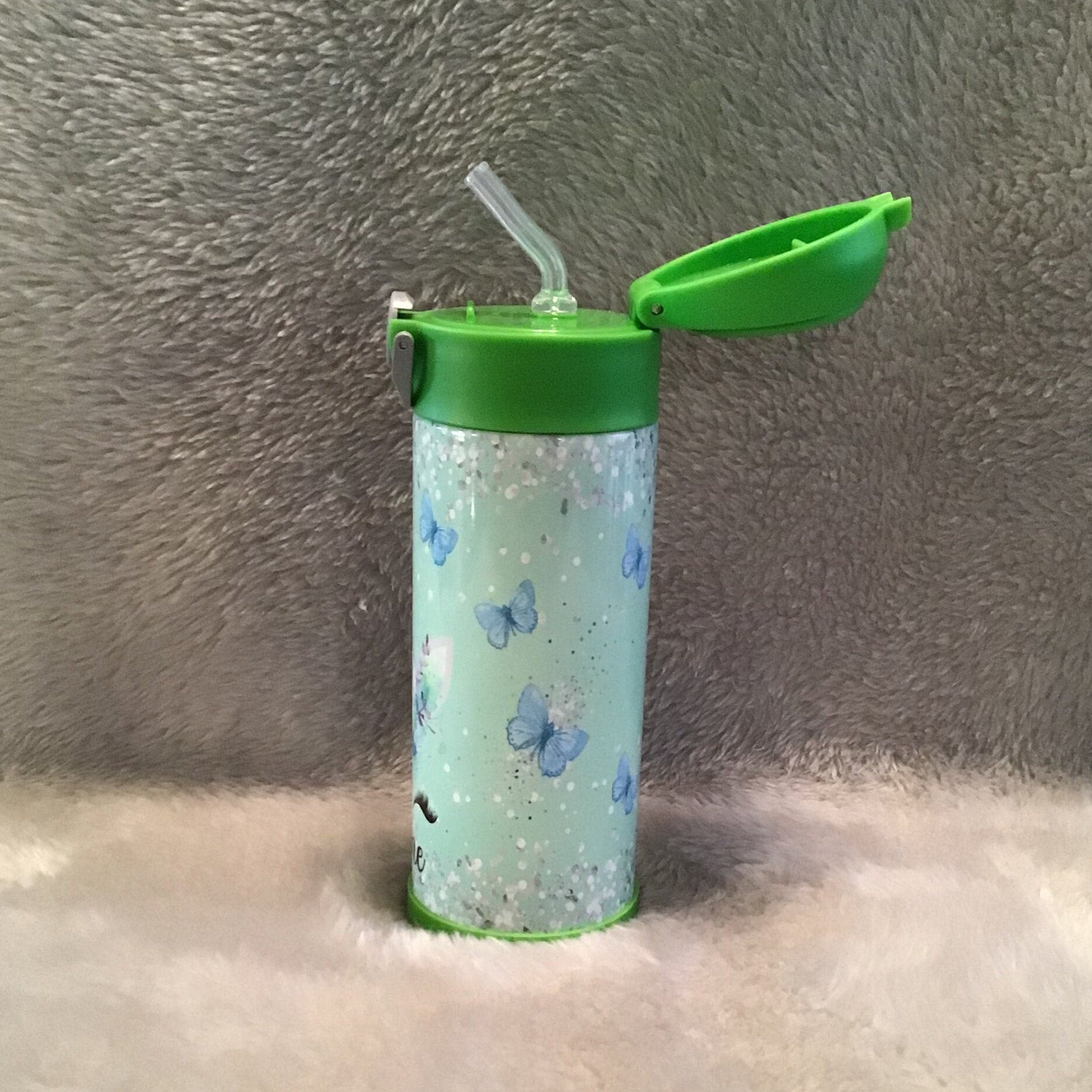 Kids Unicorn Water Bottle 12oz With Reusable Straw Can Be Personalized