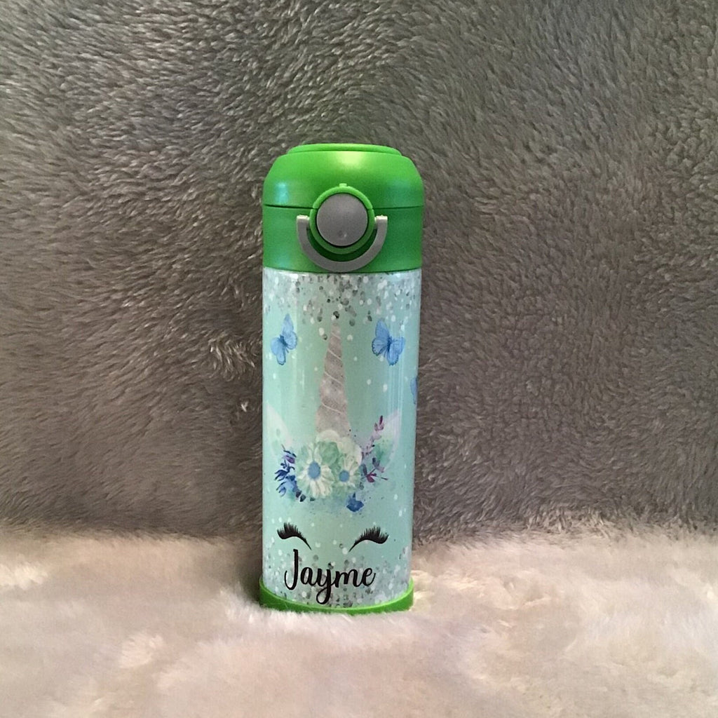 Kids Unicorn Water Bottle 12oz With Reusable Straw Can Be Personalized
