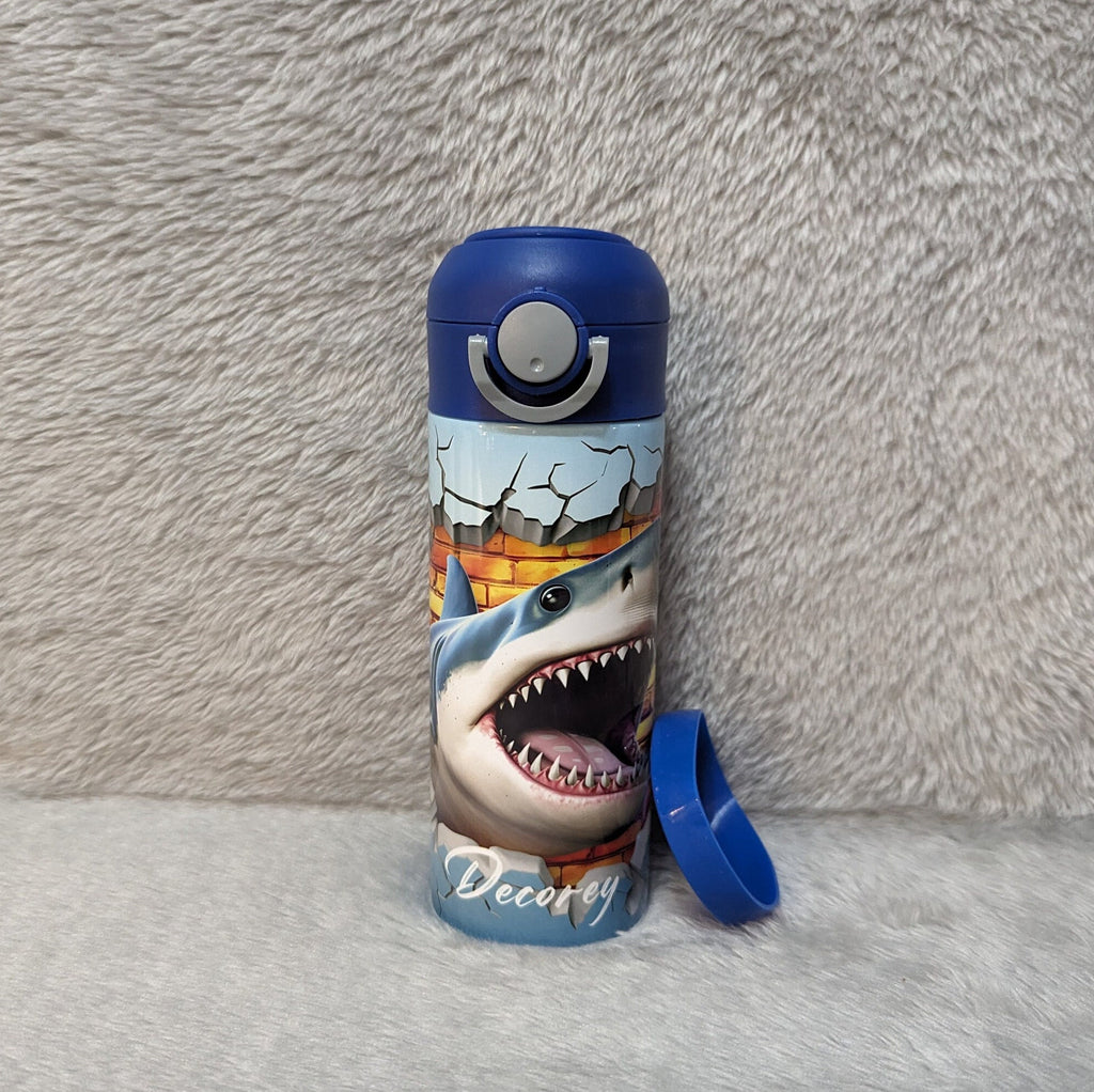Kids Shark Water Bottle 12oz With Reusable Straw Can Be Personalized
