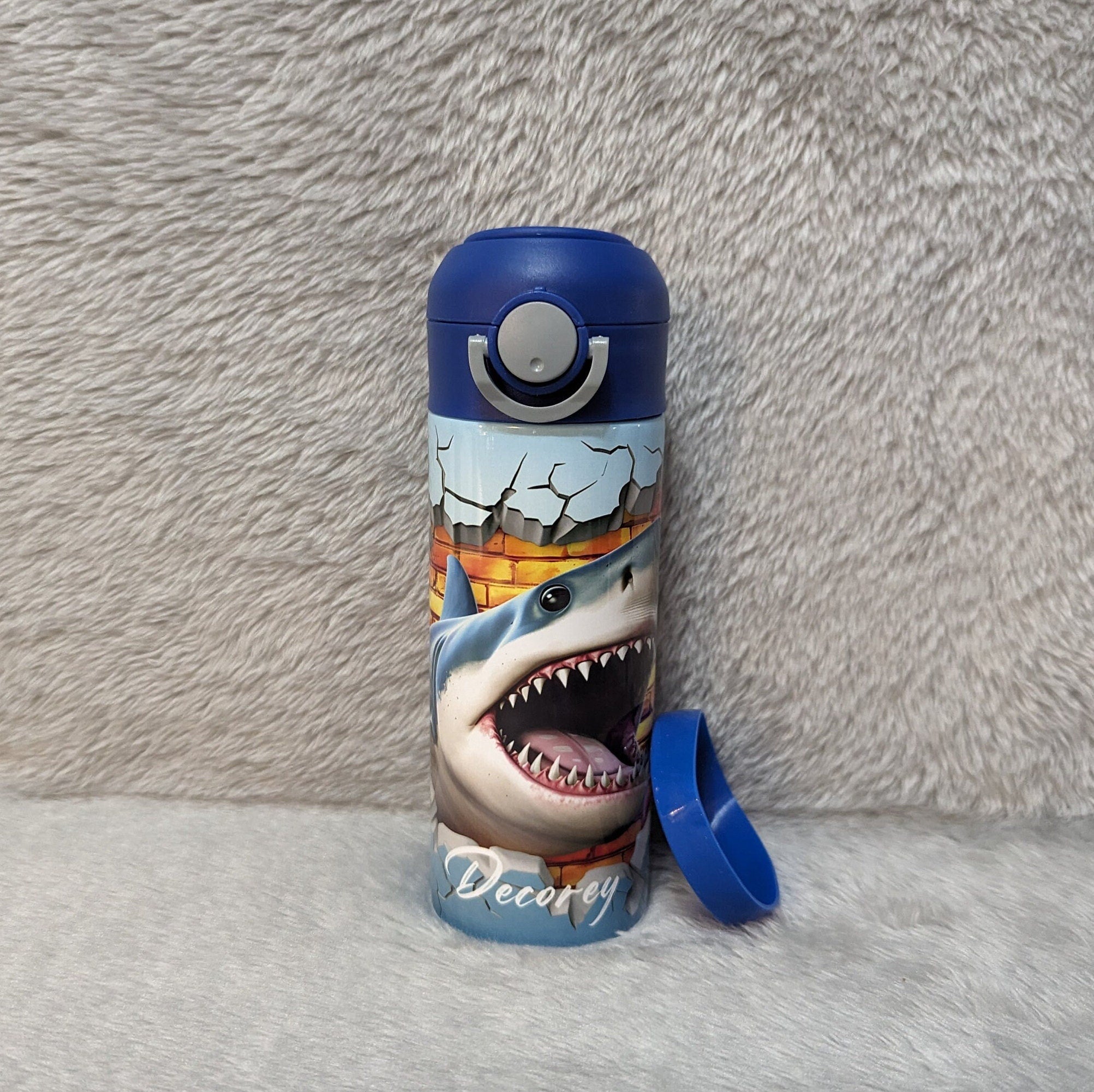 Kids Shark Water Bottle 12oz With Reusable Straw Can Be Personalized