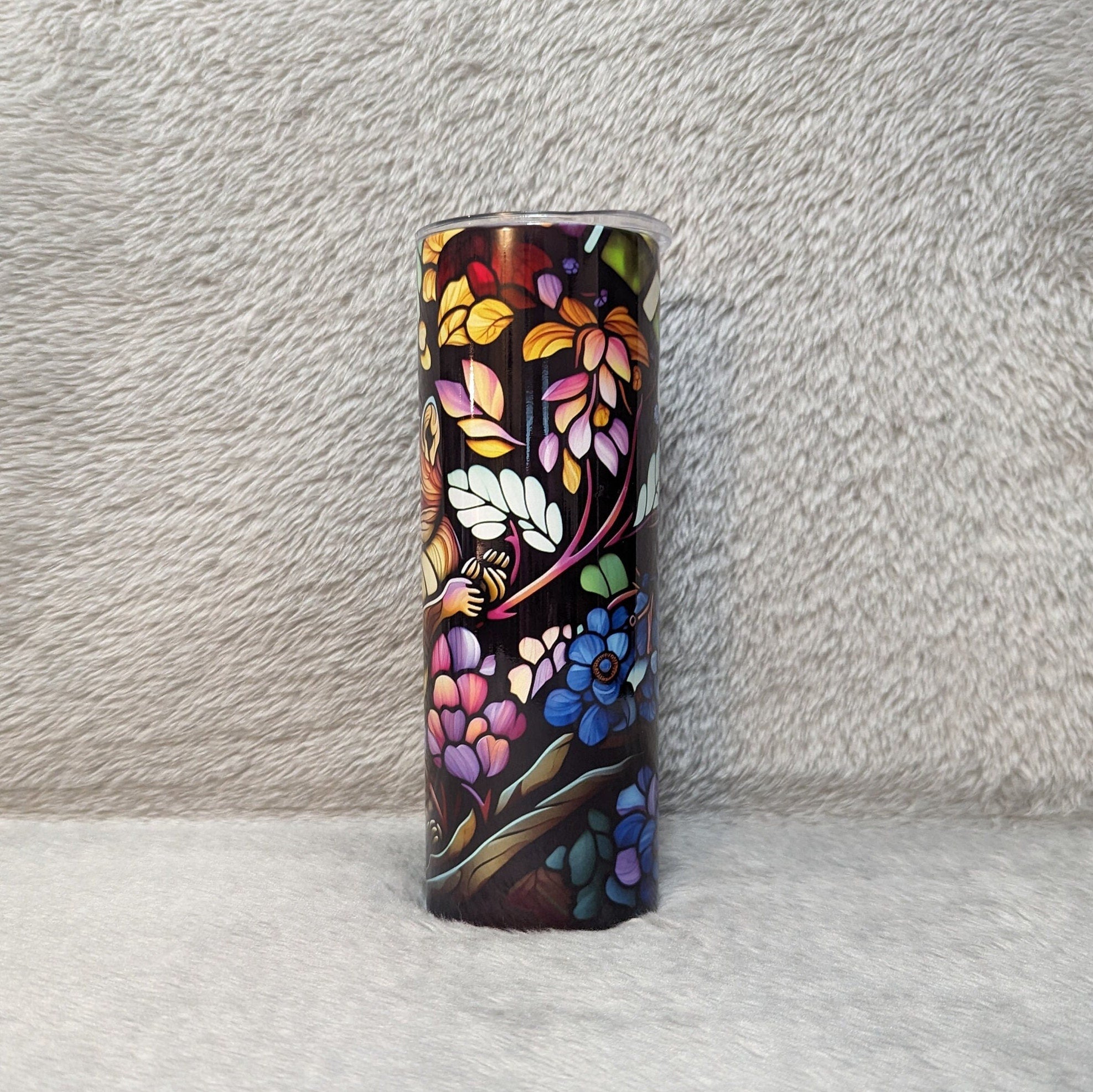 Pretty Squirrel Tumbler With A Stained Glass Design, Colorful Squirrel Cup, Nature Lover Gift, Insulated Tumbler With Reusable Straw