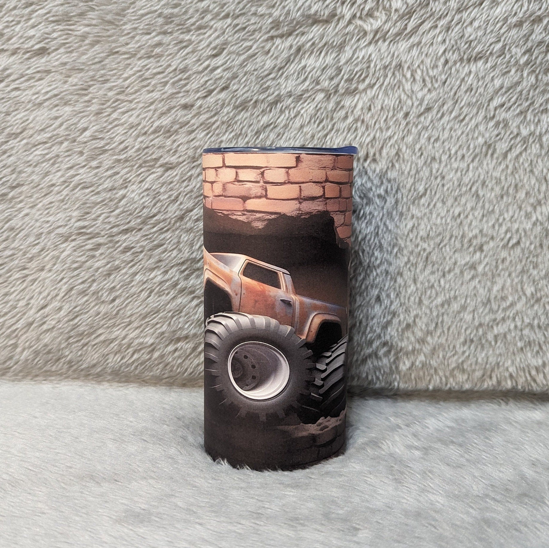 Kids Monster Truck Tumbler 15oz With Reusable Straw Can Be Personalized