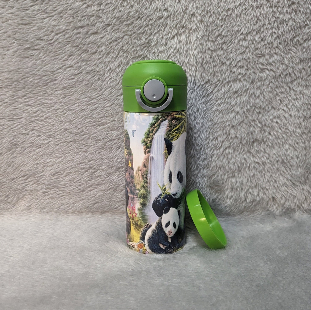 Kids Panda Bear Water Bottle 12oz With Reusable Straw Can Be Personalized