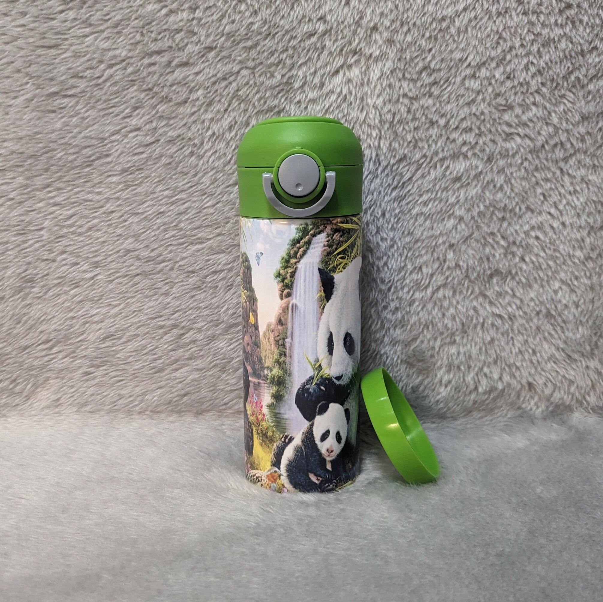 Kids Panda Bear Water Bottle 12oz With Reusable Straw Can Be Personalized
