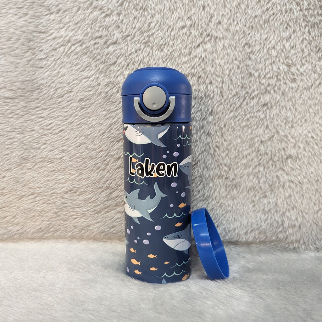 Kids Shark Water Bottle, Kids Shark cup, Personalized Kids Cup, Kids Flip top cup, Kids Water Bottle, Pop Top Tumbler, Personalized Tumbler