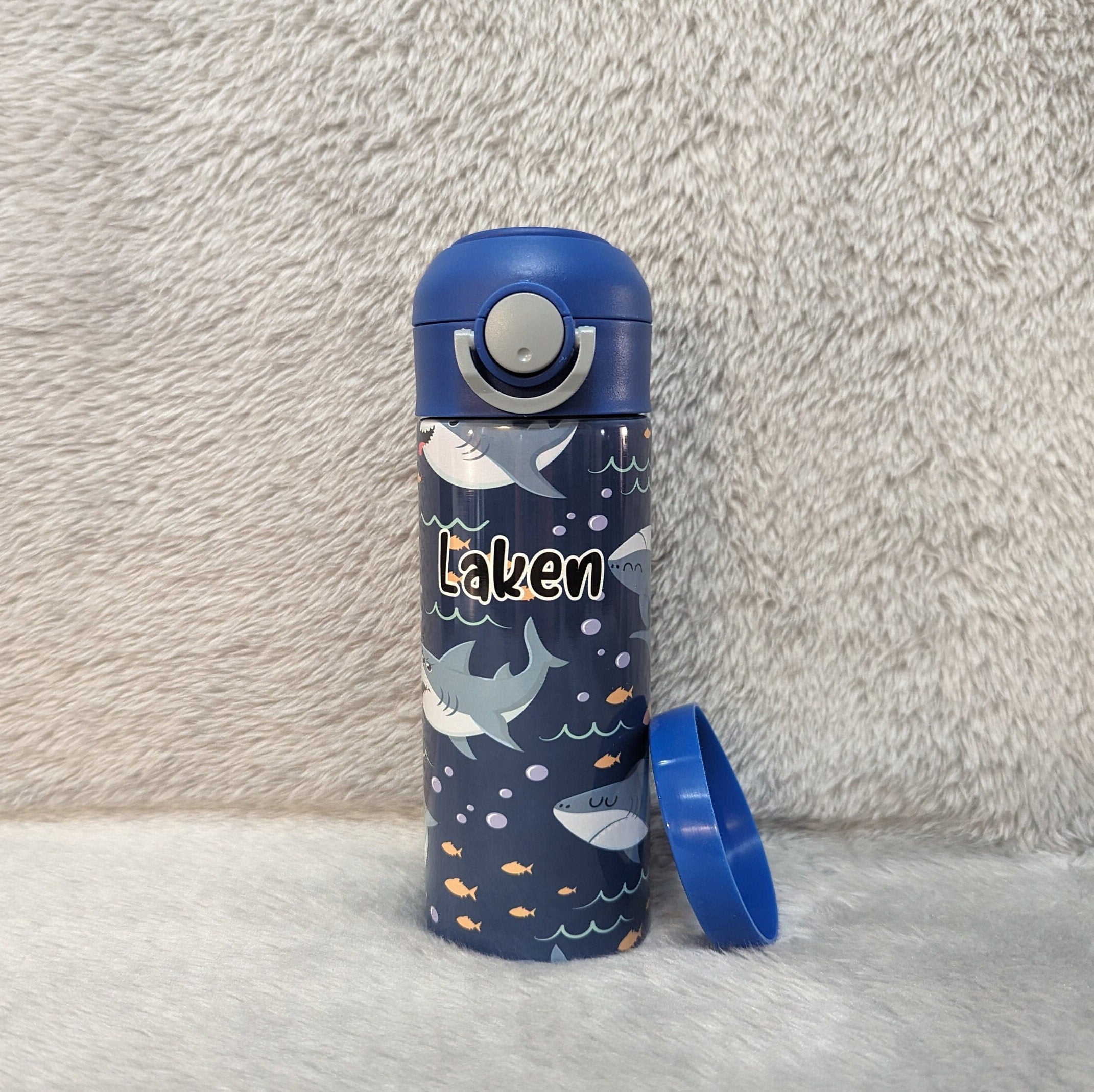 Kids Shark Water Bottle, Kids Shark cup, Personalized Kids Cup, Kids Flip top cup, Kids Water Bottle, Pop Top Tumbler, Personalized Tumbler