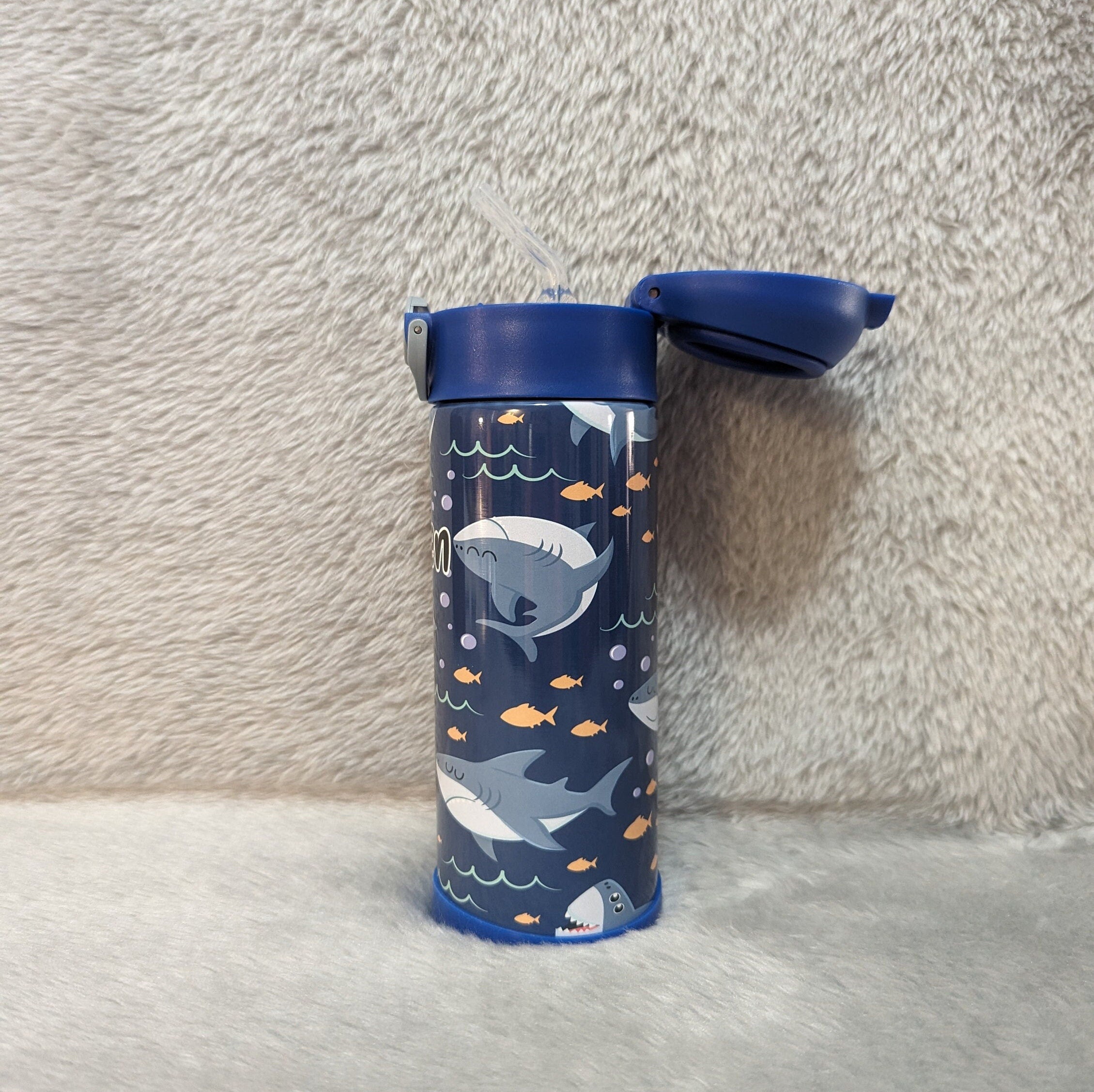 Kids Shark Water Bottle, Kids Shark cup, Personalized Kids Cup, Kids Flip top cup, Kids Water Bottle, Pop Top Tumbler, Personalized Tumbler