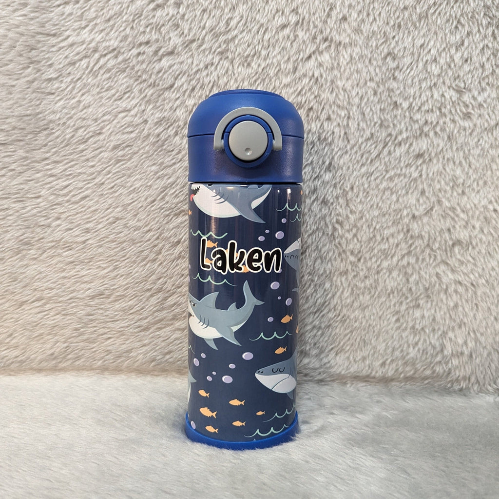 Kids Shark Water Bottle, Kids Shark cup, Personalized Kids Cup, Kids Flip top cup, Kids Water Bottle, Pop Top Tumbler, Personalized Tumbler