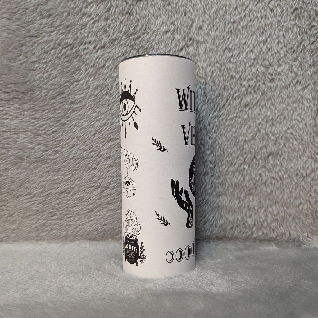 Witchy Vibes Tumbler, Witchcraft, Witch Tumbler, Witchy Tumbler, 20oz skinny tumbler, Black and White Witchy Vibes, Mystical Lover Gift