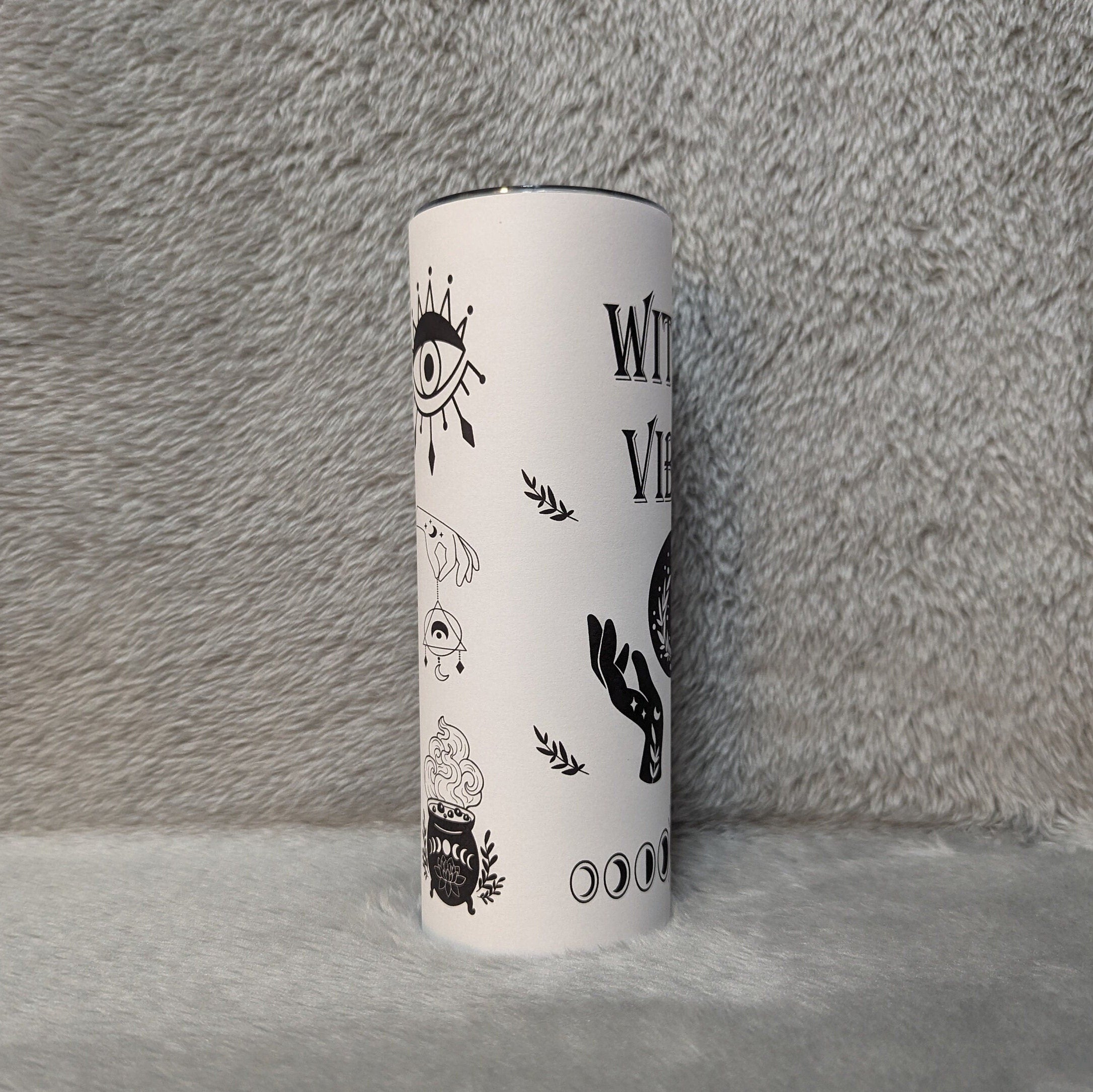 Witchy Vibes Tumbler, Witchcraft, Witch Tumbler, Witchy Tumbler, 20oz skinny tumbler, Black and White Witchy Vibes, Mystical Lover Gift