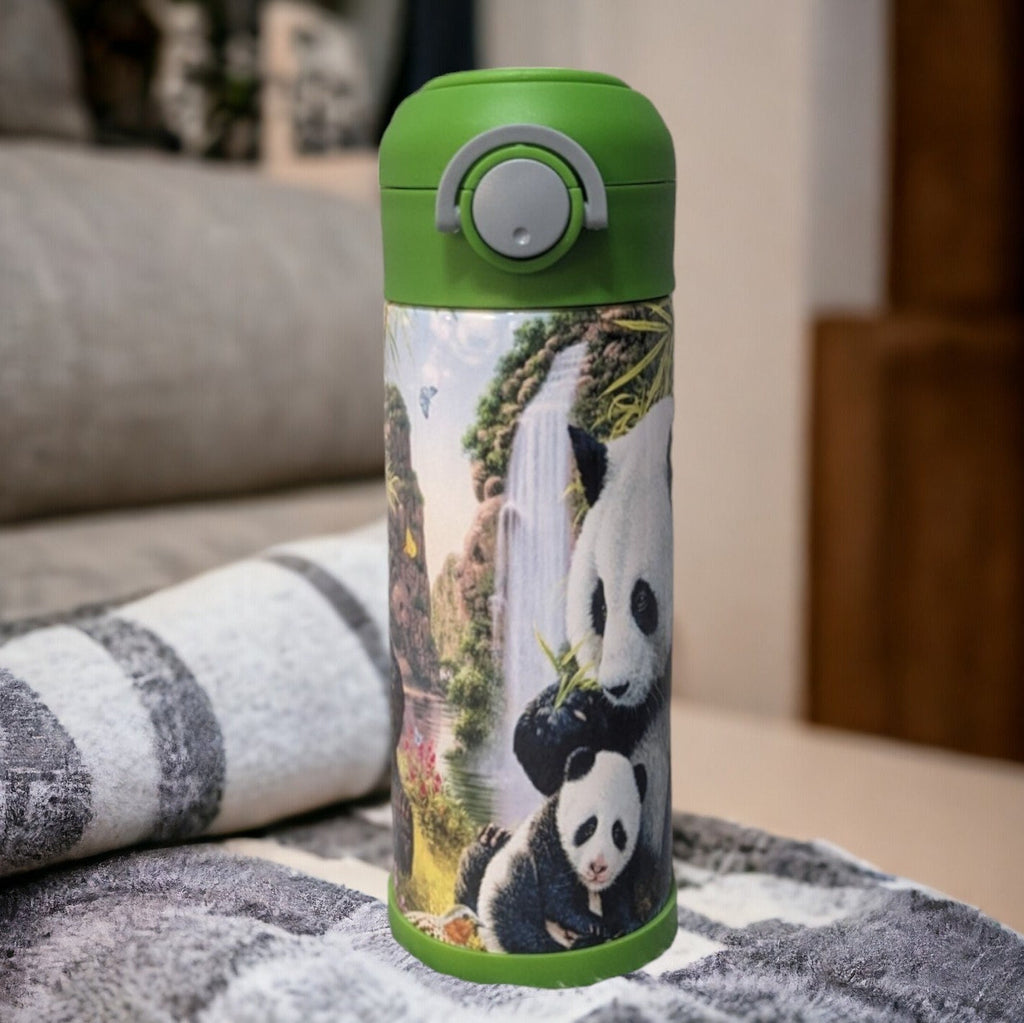 Kids Panda Bear Water Bottle 12oz With Reusable Straw Can Be Personalized