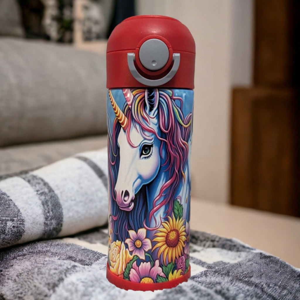 Kids Unicorn Water Bottle 12oz With Reusable Straw Can Be Personalized