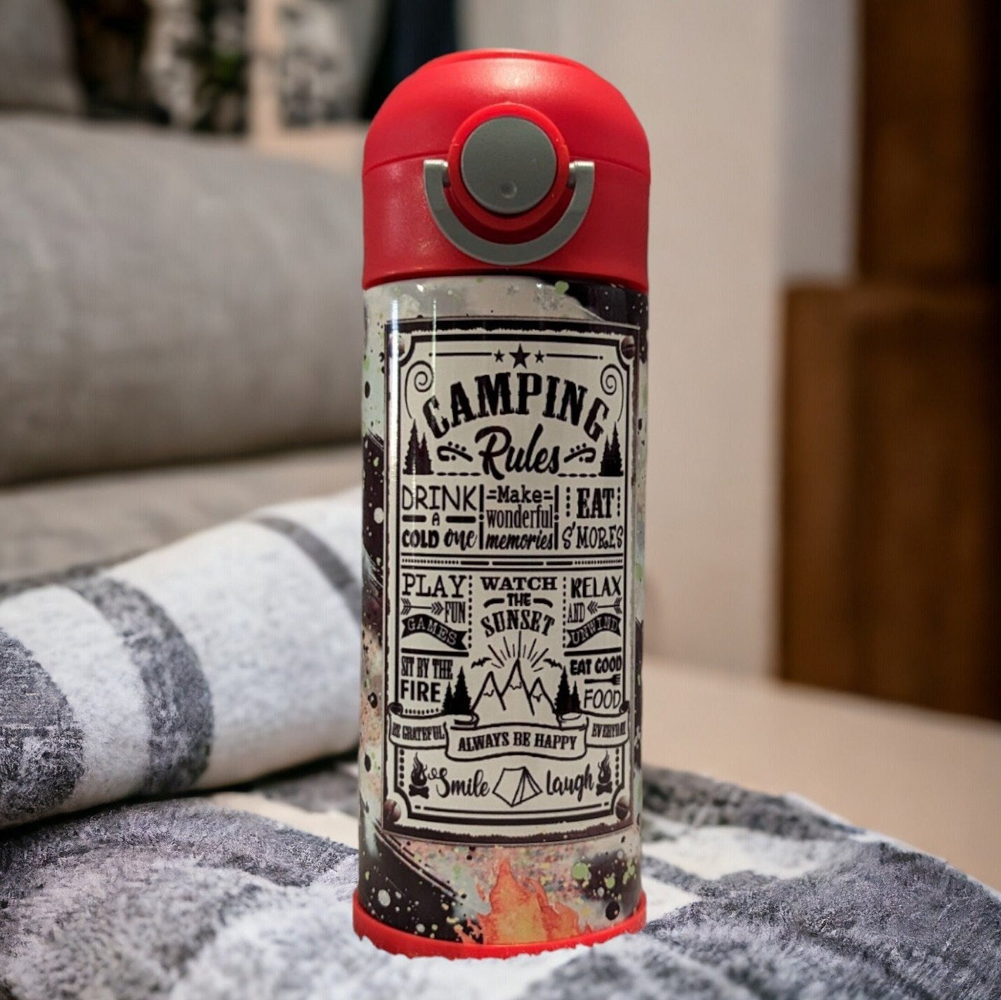 Kids Camping Water Bottle 12oz With Reusable Straw