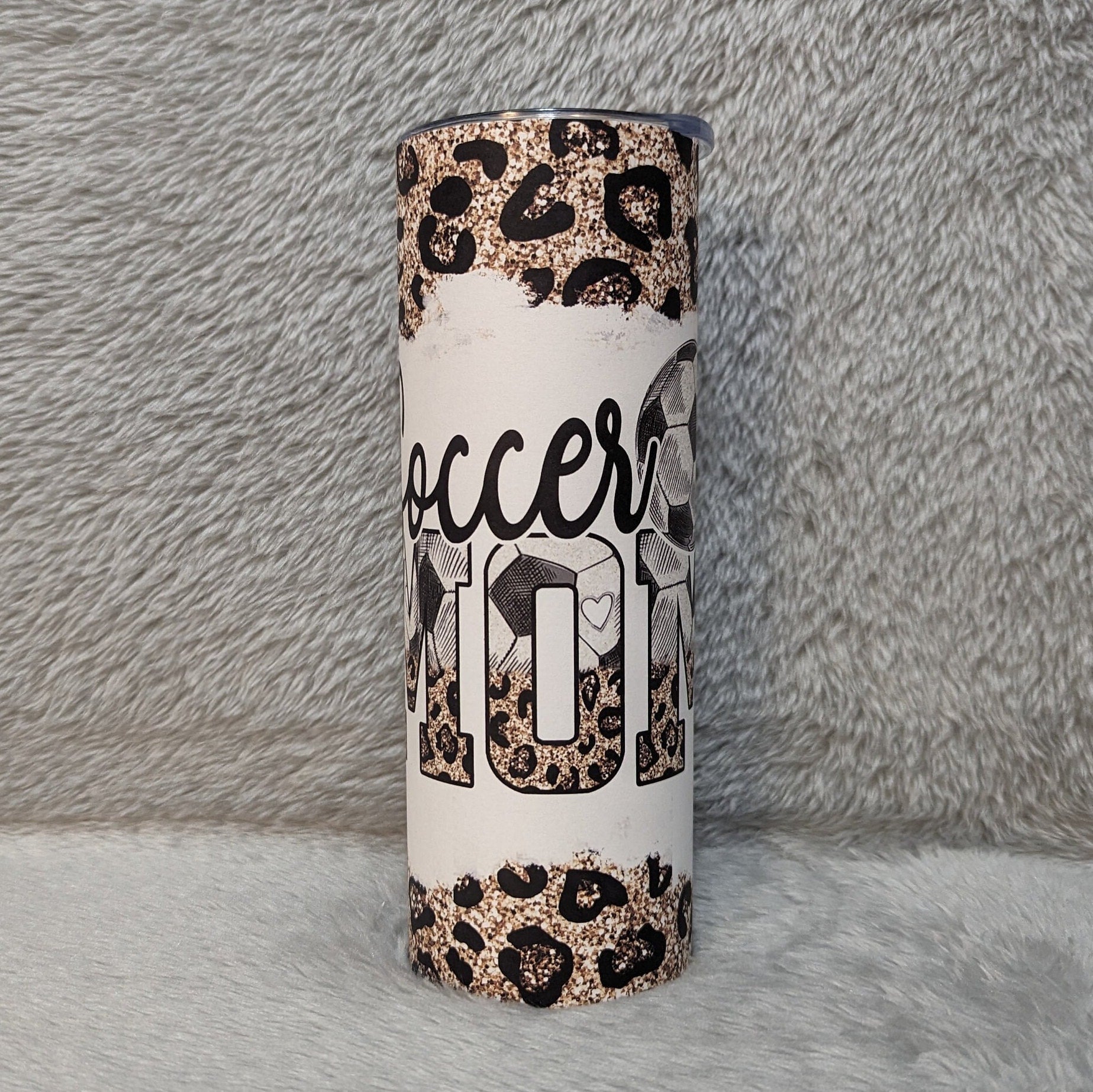 Soccer Mom Tumbler, Leopard Print and Glitter Design, Stay Hydrated in Style! Hot Or Cold Drinks Home Work Or On The Go