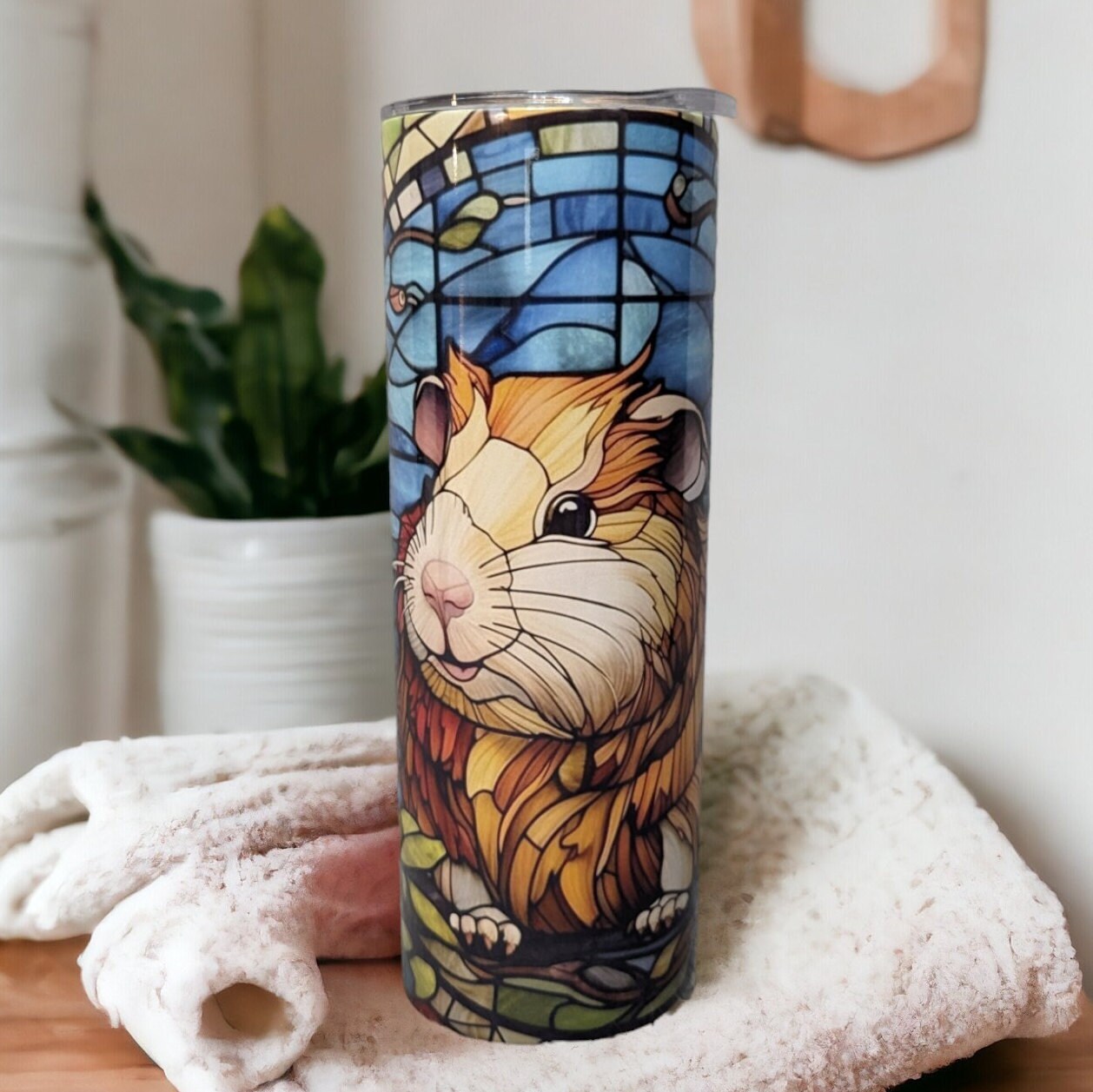 Cute Guinea Pig Tumbler With A Stained Glass Design Personalized, Guinea Tumbler With Straw, Guinea Pig Gift, Guinea Pig Cup With Name