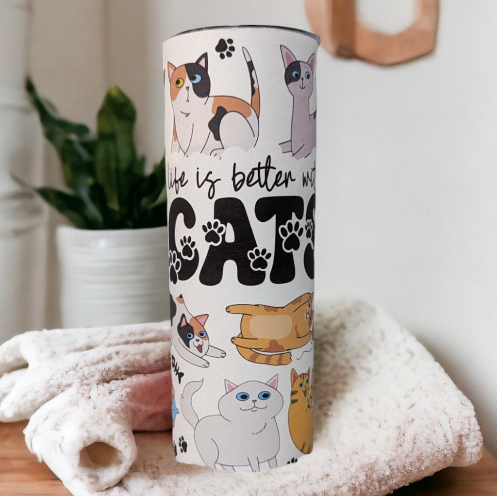 Cat Tumbler - Life is Better with Cats 20oz With Reusable Straw