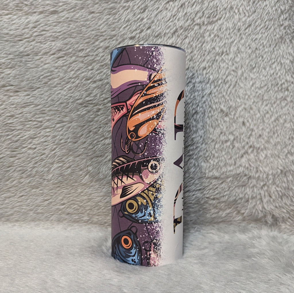 Dad Tumbler With Fishing Lures and Children's Names added In The Word Dad, 20oz Tumbler with straw, Gif For Dad, Hot Cold Drinkware