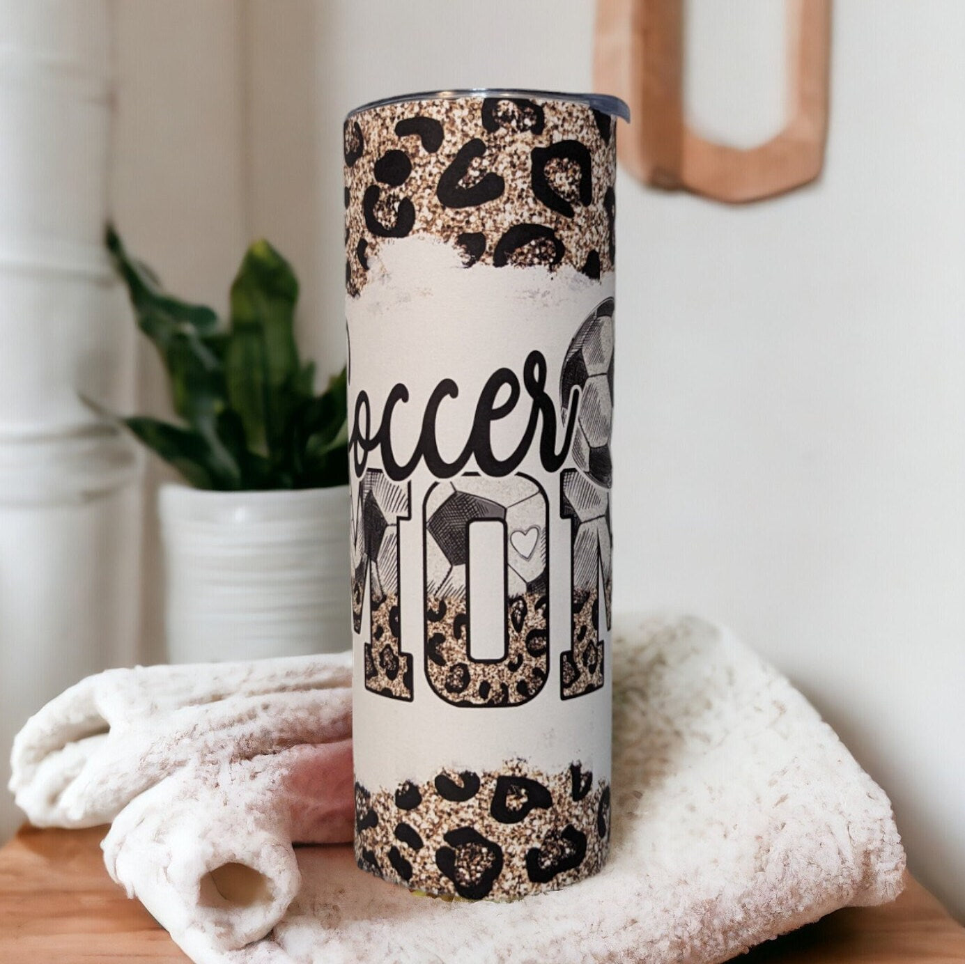 Soccer Mom Tumbler, Leopard Print and Glitter Design, Stay Hydrated in Style! Hot Or Cold Drinks Home Work Or On The Go
