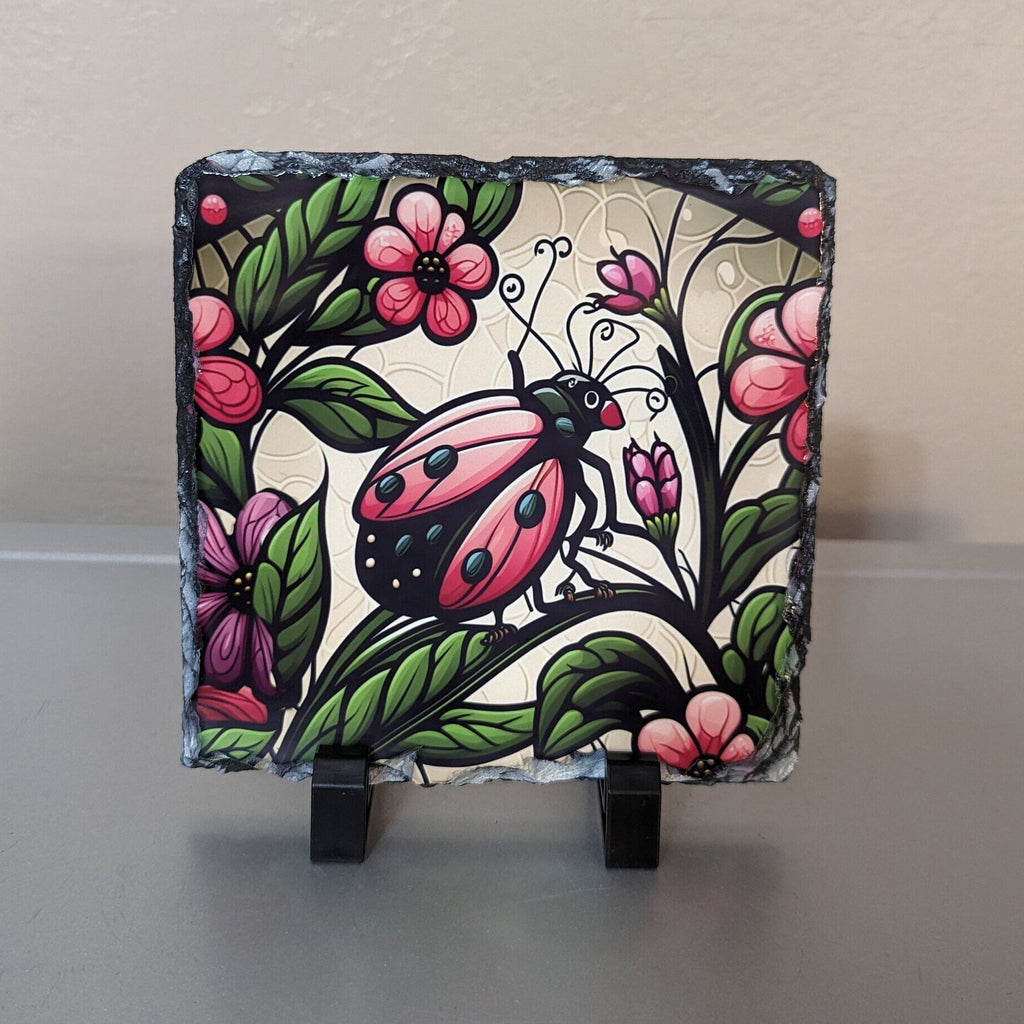 Slate Ladybug Picture With Display Legs