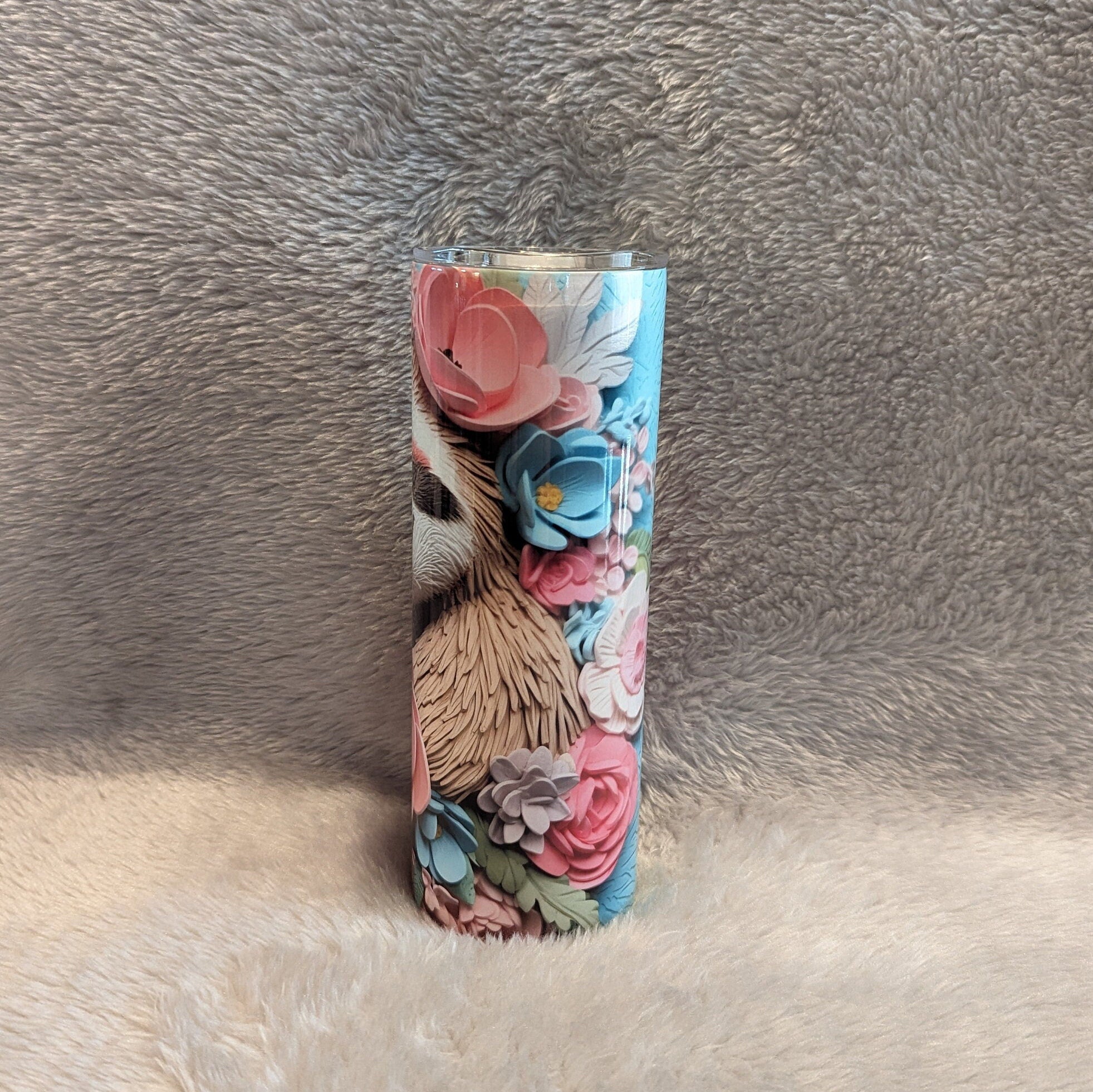 Adorable 3D Design Sloth Tumbler with Pastel Flowers 20oz With Reusable Straw, Can Be Personalized