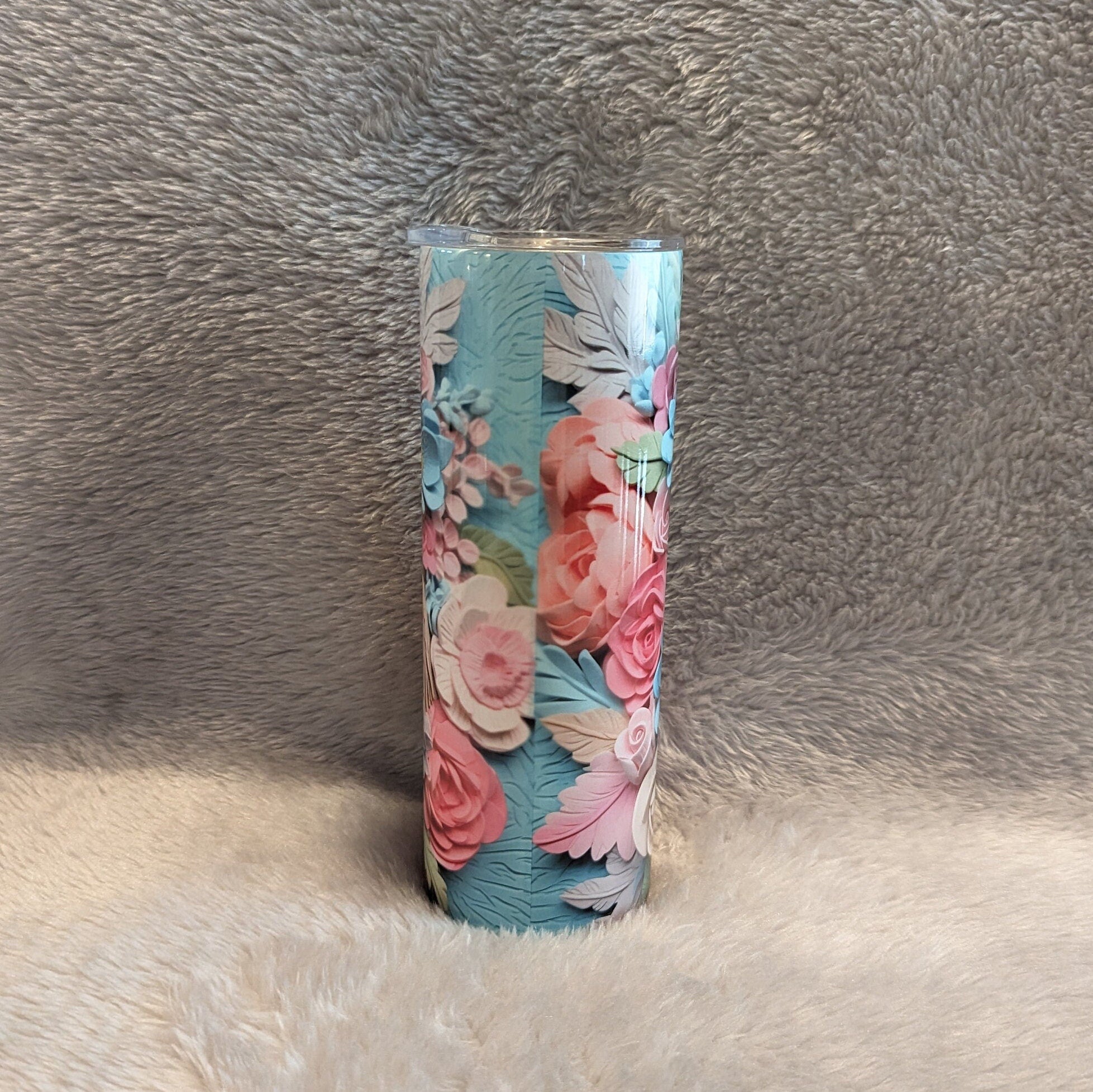 Adorable 3D Design Sloth Tumbler with Pastel Flowers 20oz With Reusable Straw, Can Be Personalized