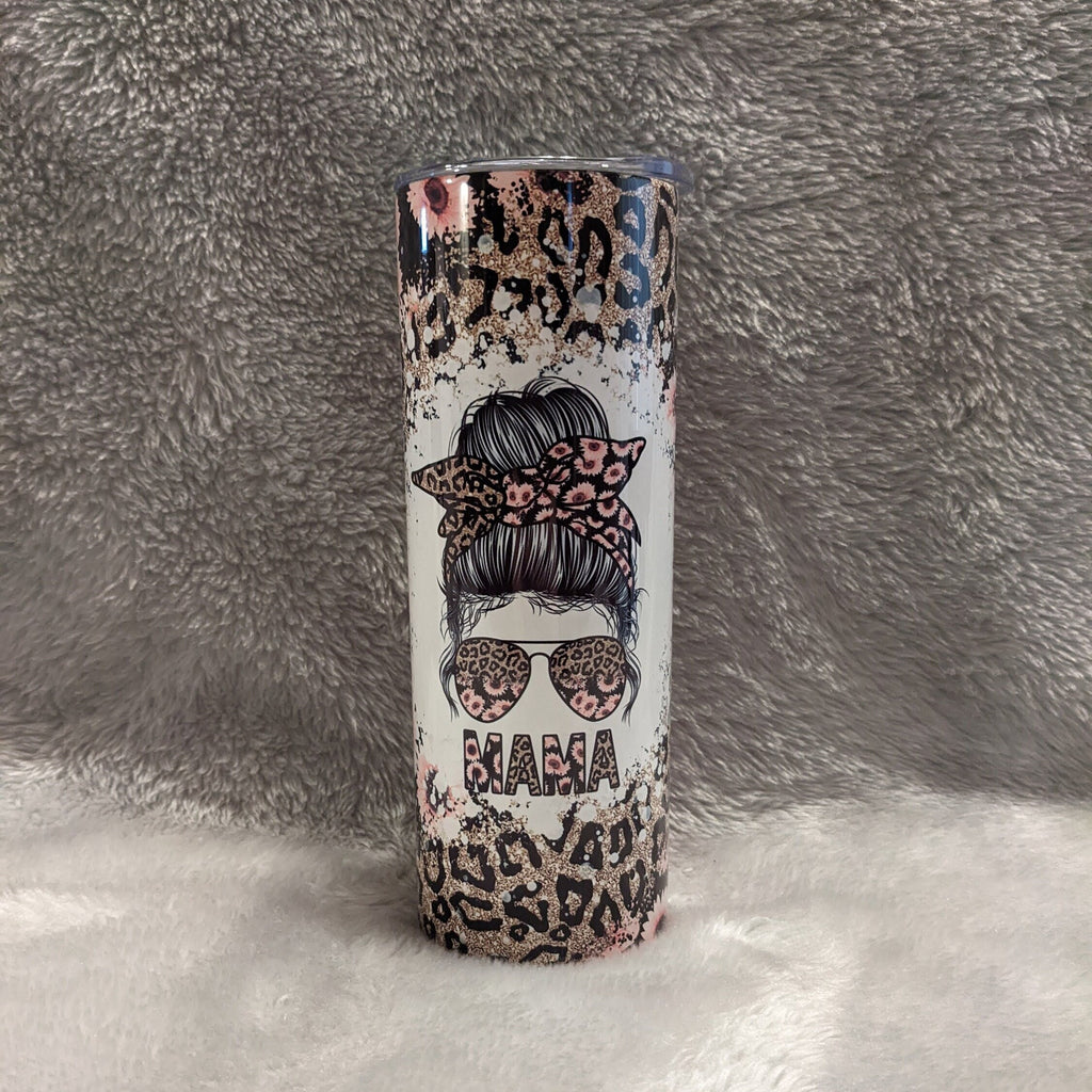 Pretty MAMA Tumbler With Pink Flowers and A Leopard Print, Gift For Mom, Leopard Print, Tumbler For Mom, 20oz Tumbler, Gift For Her
