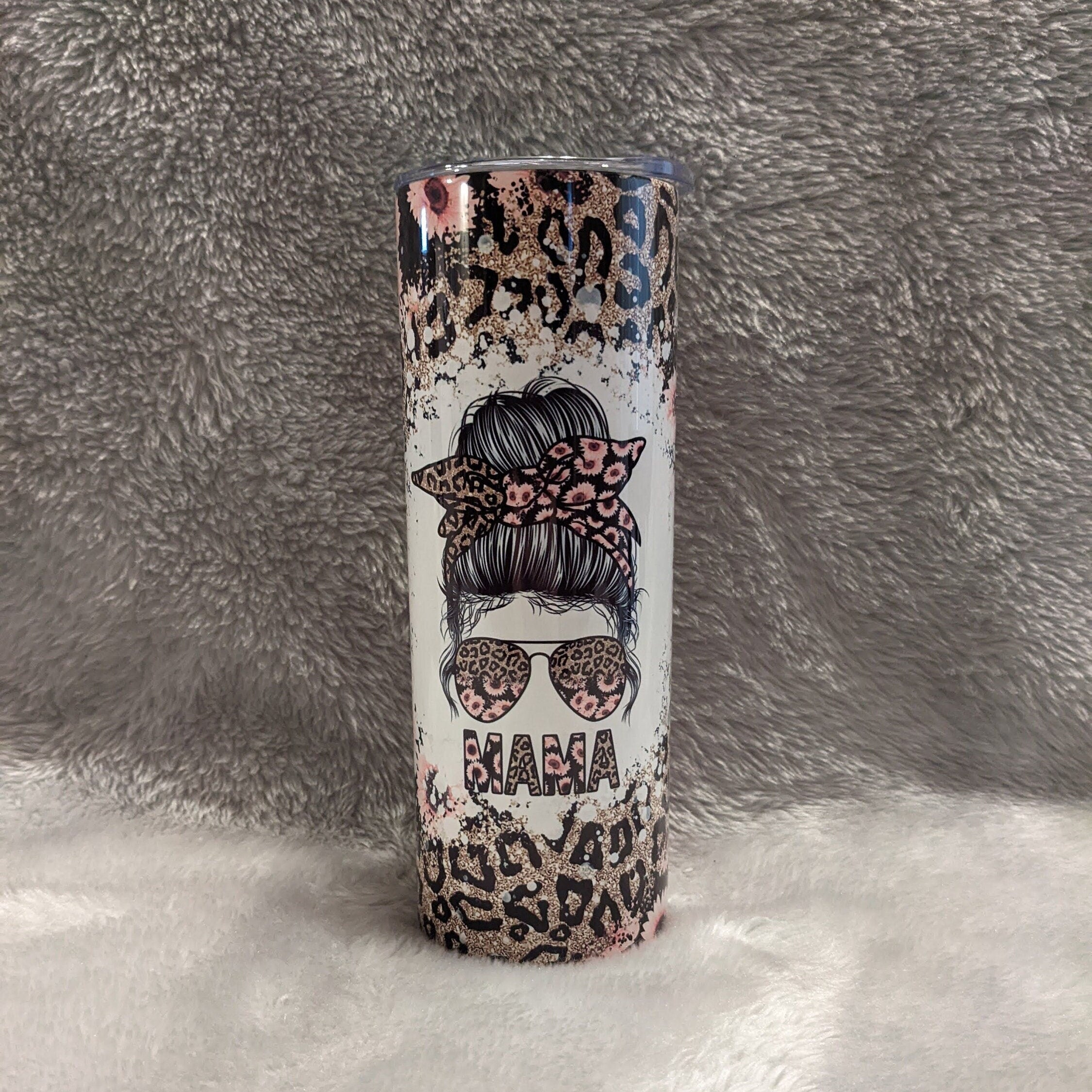 Pretty MAMA Tumbler With Pink Flowers and A Leopard Print, Gift For Mom, Leopard Print, Tumbler For Mom, 20oz Tumbler, Gift For Her