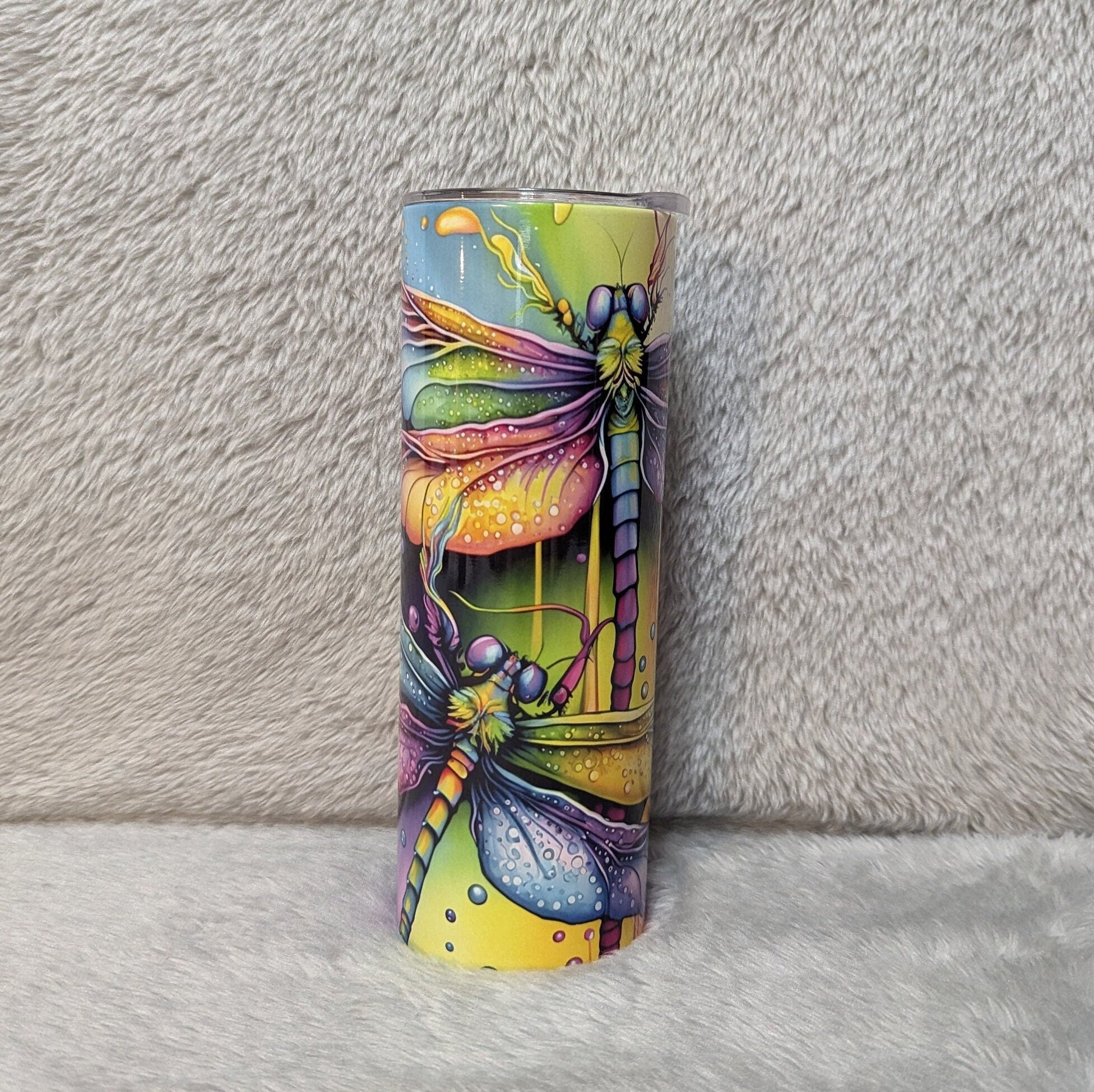 Neon Dragonfly Tumbler Can Be Personalized, Dragonfly Design, 20oz Insulated Stainless Steel Tumbler
