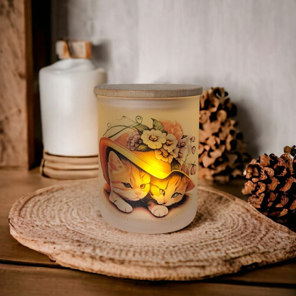 Kitten Candle Holder With A Battery Operated Flickering Tea Light