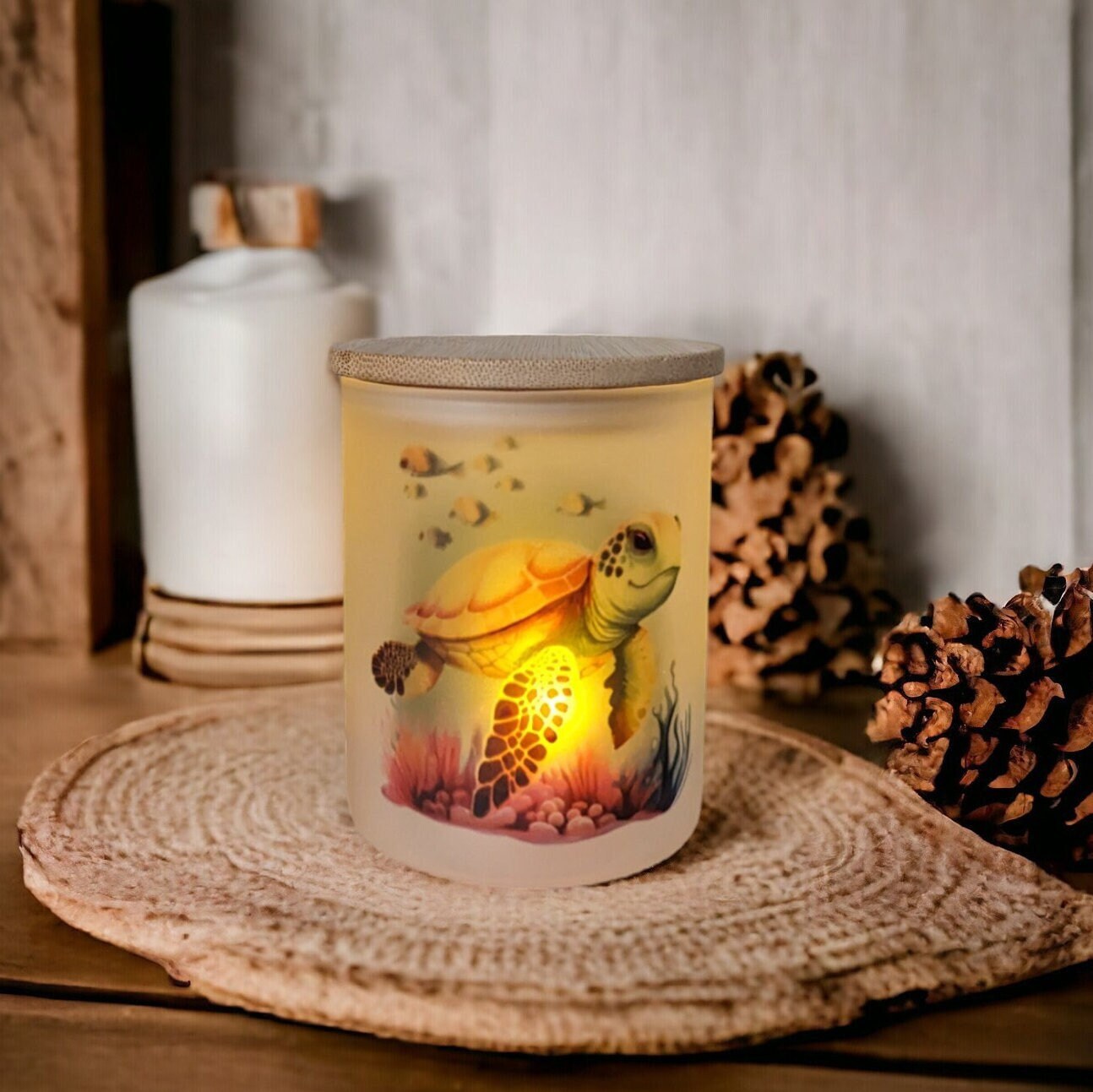 Sea Turtle Candle Holder With A Battery Operated Flickering Tea Light