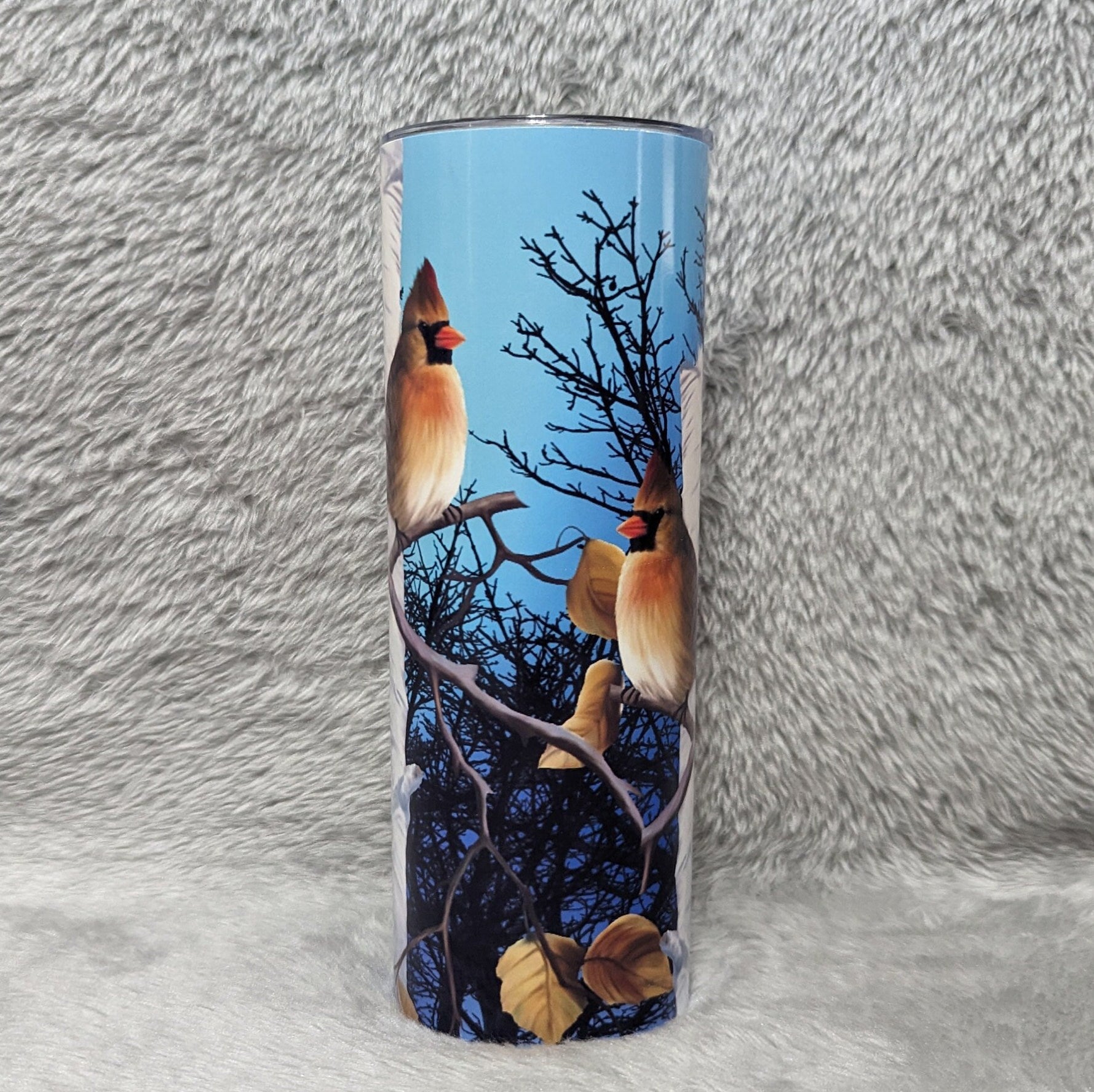 Cardinal Bird Tumbler Can Be Personalized, Cardinal Birds Sitting In A Tree, Winter Design With Cardinals, Gift For Bird Lover