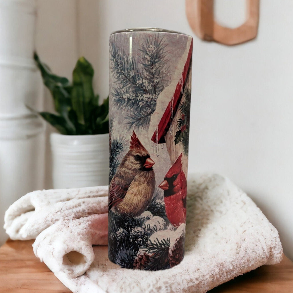 Winter Wonderland Cardinals in the Snow Tumbler 20oz With Reusable Straw, Can Be Personalized