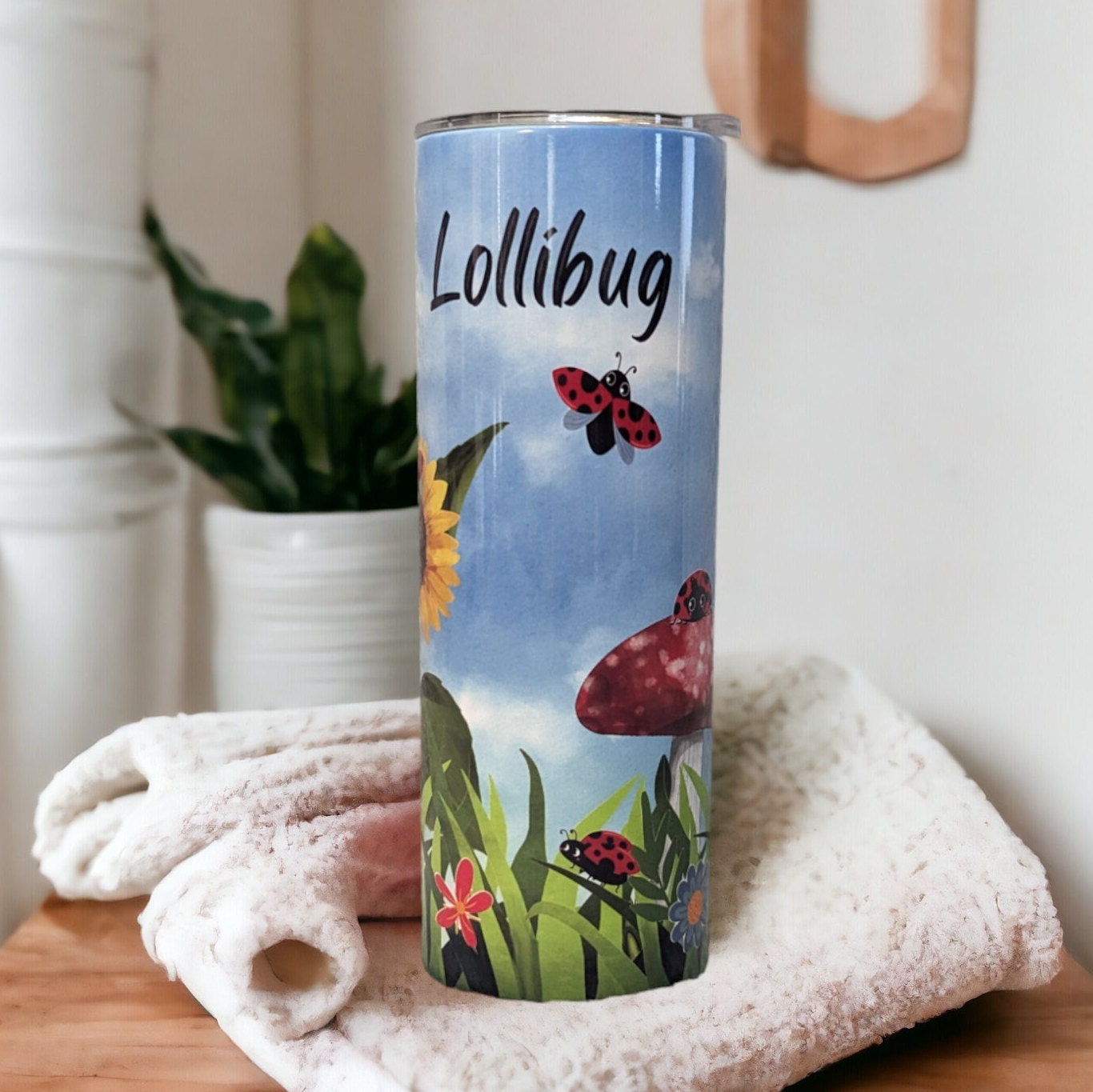 Nature Inspired Ladybug Tumbler 20oz With Reusable Straw Can Be Personalized
