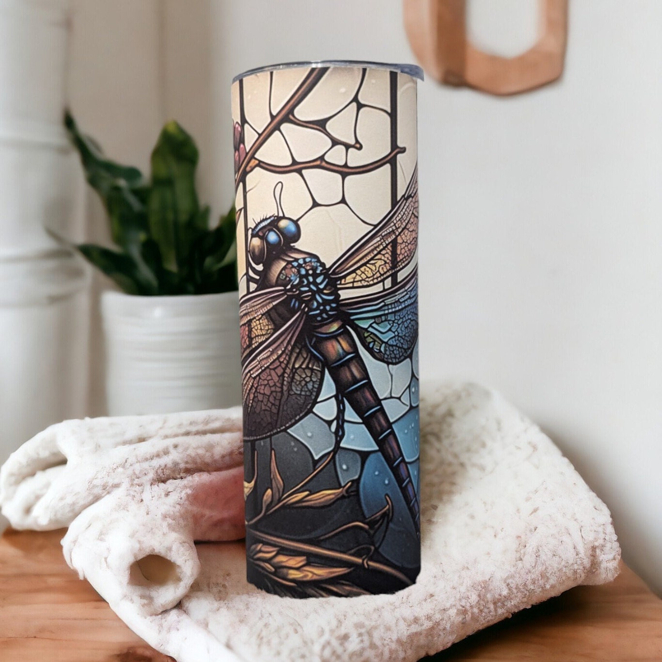 Dragonfly Tumbler With A Stained Glass Design, Dragonfly Cup With Name, Dragonfly Gift, Dragonfly Lover Tumbler, Stained Glass Design Cup