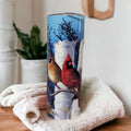 Cardinal Bird Tumbler Can Be Personalized, Cardinal Birds Sitting In A Tree, Winter Design With Cardinals, Gift For Bird Lover